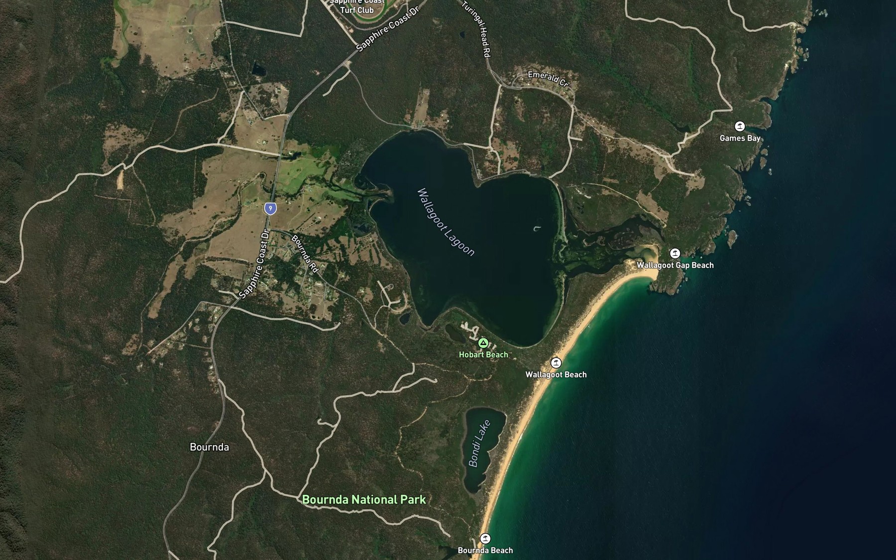 Satellite map of the Wallagoot Lagoon