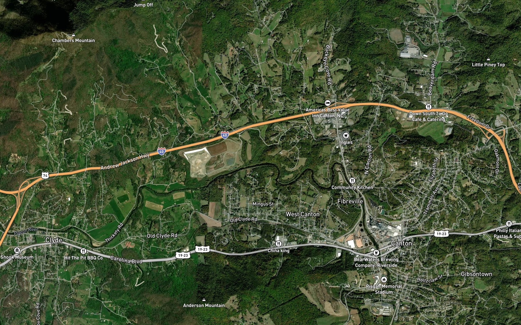 Satellite map of the Thickety Creek