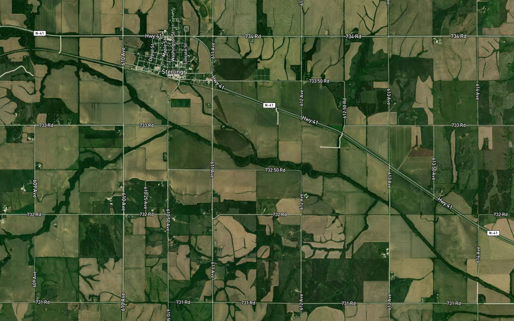 Satellite map of the Pratts Branch
