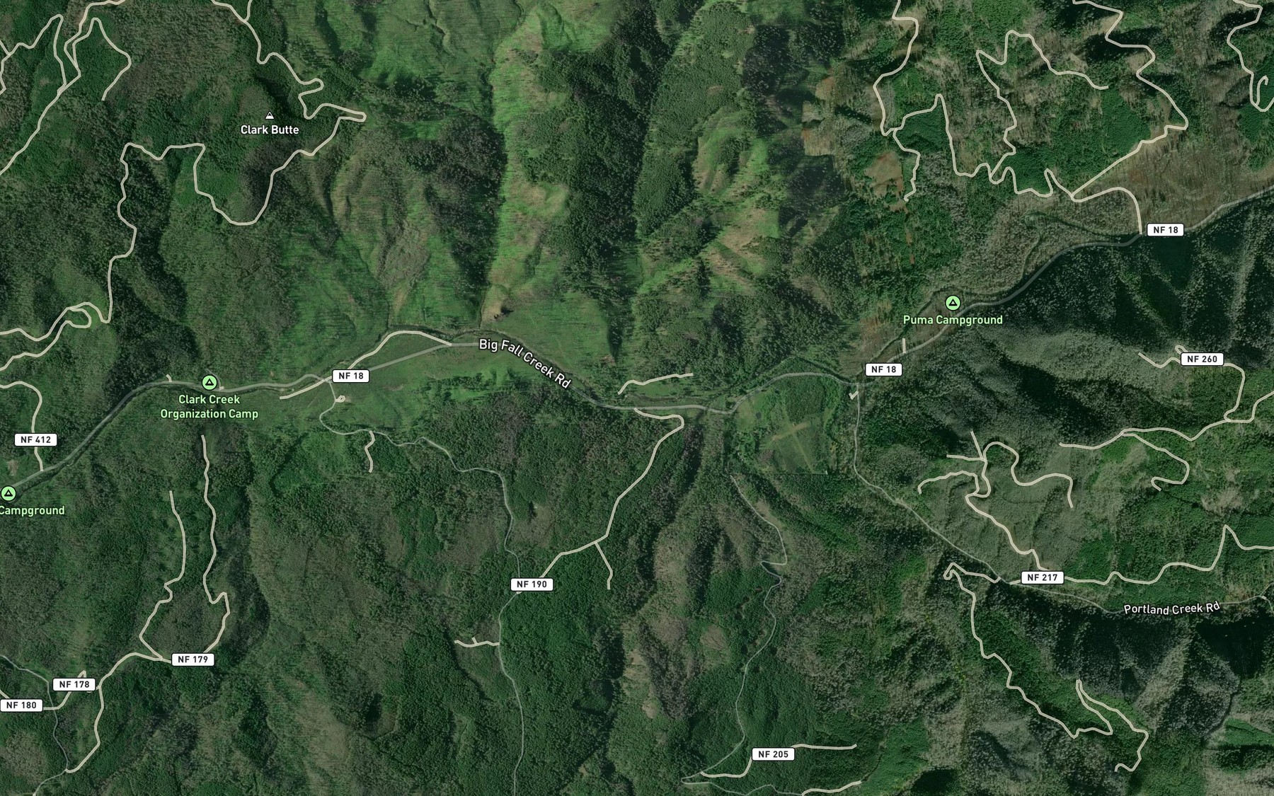 Satellite map of the Bedrock Creek