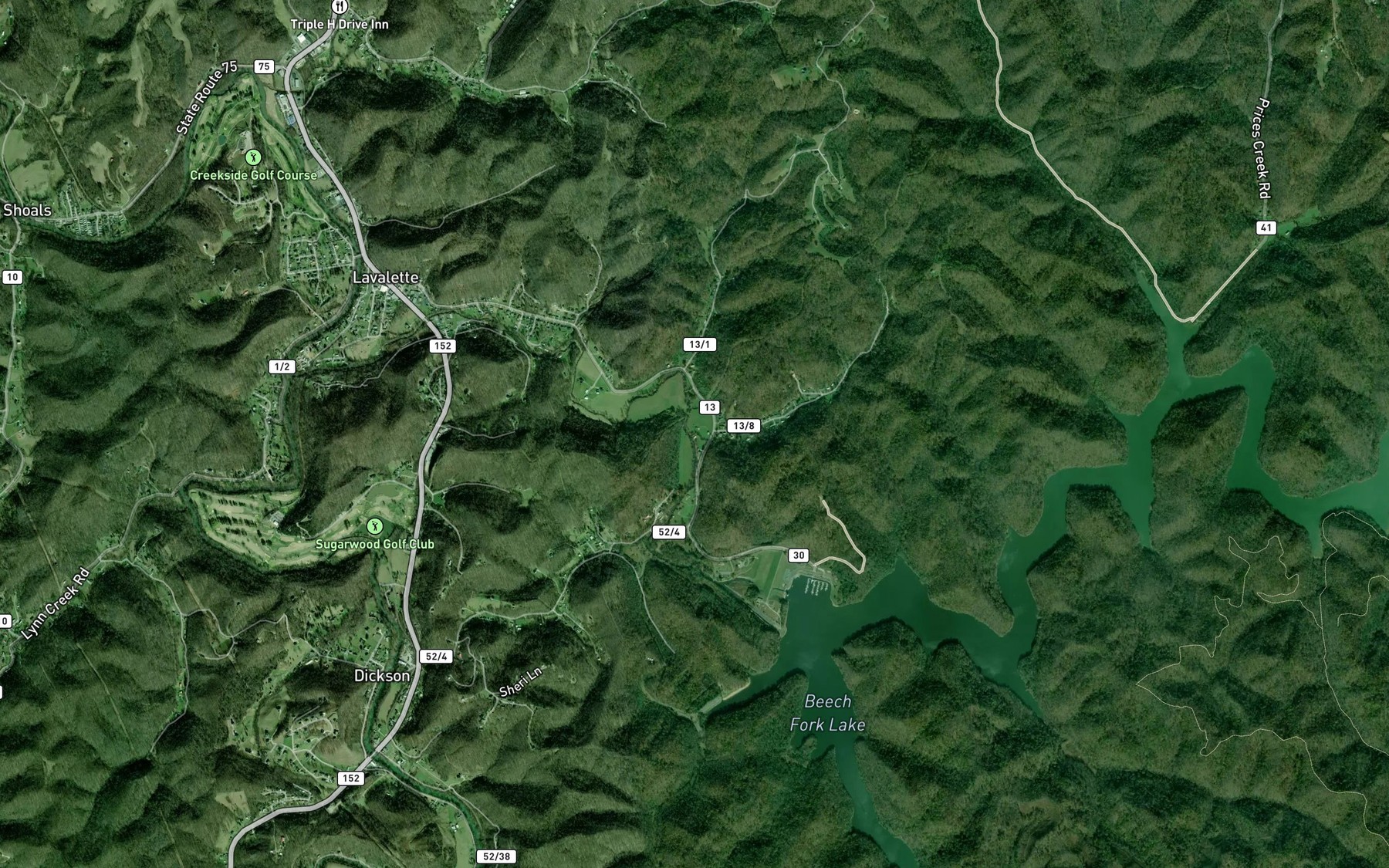 Satellite map of the Mays Branch