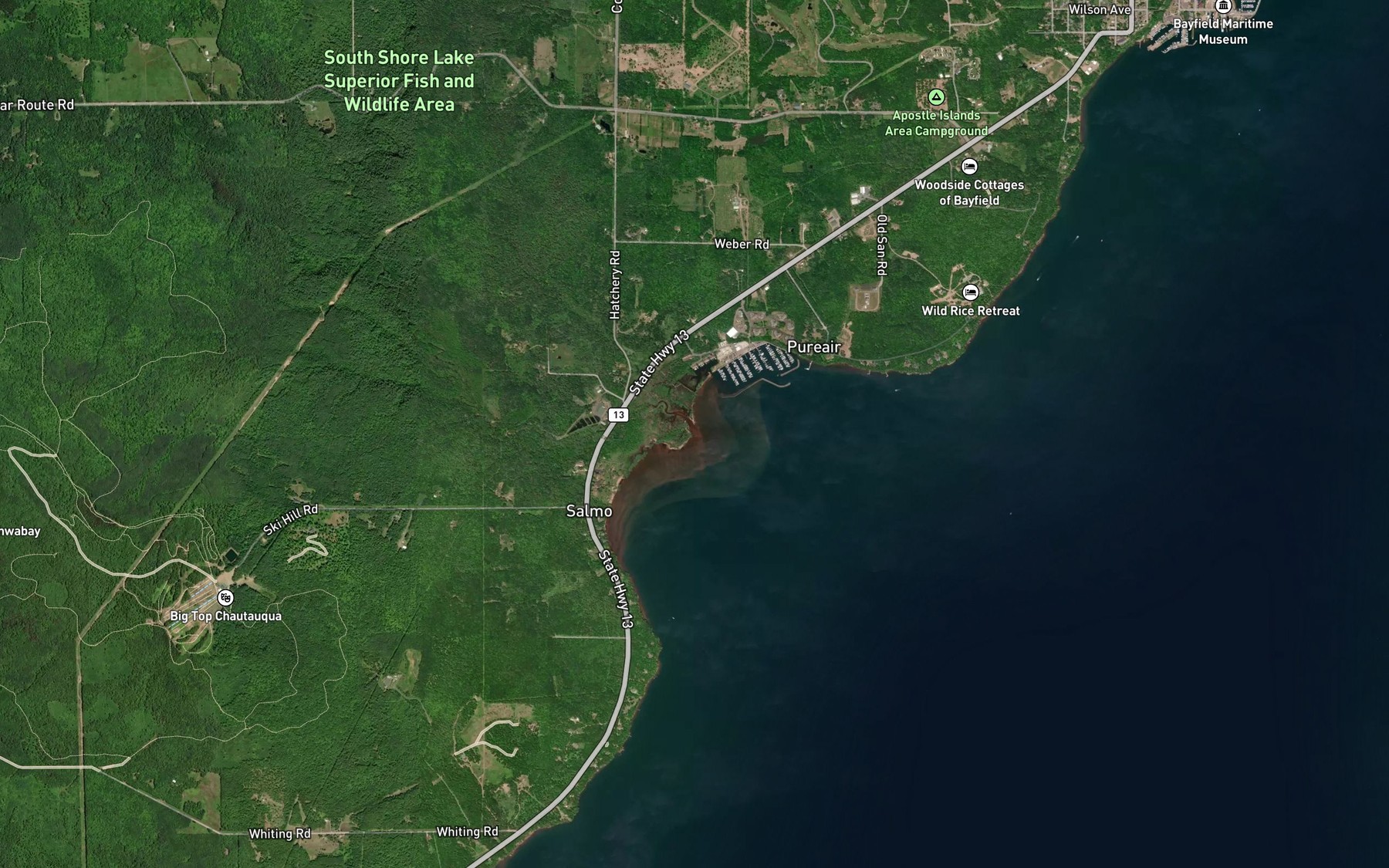 Satellite map of the Pikes Creek