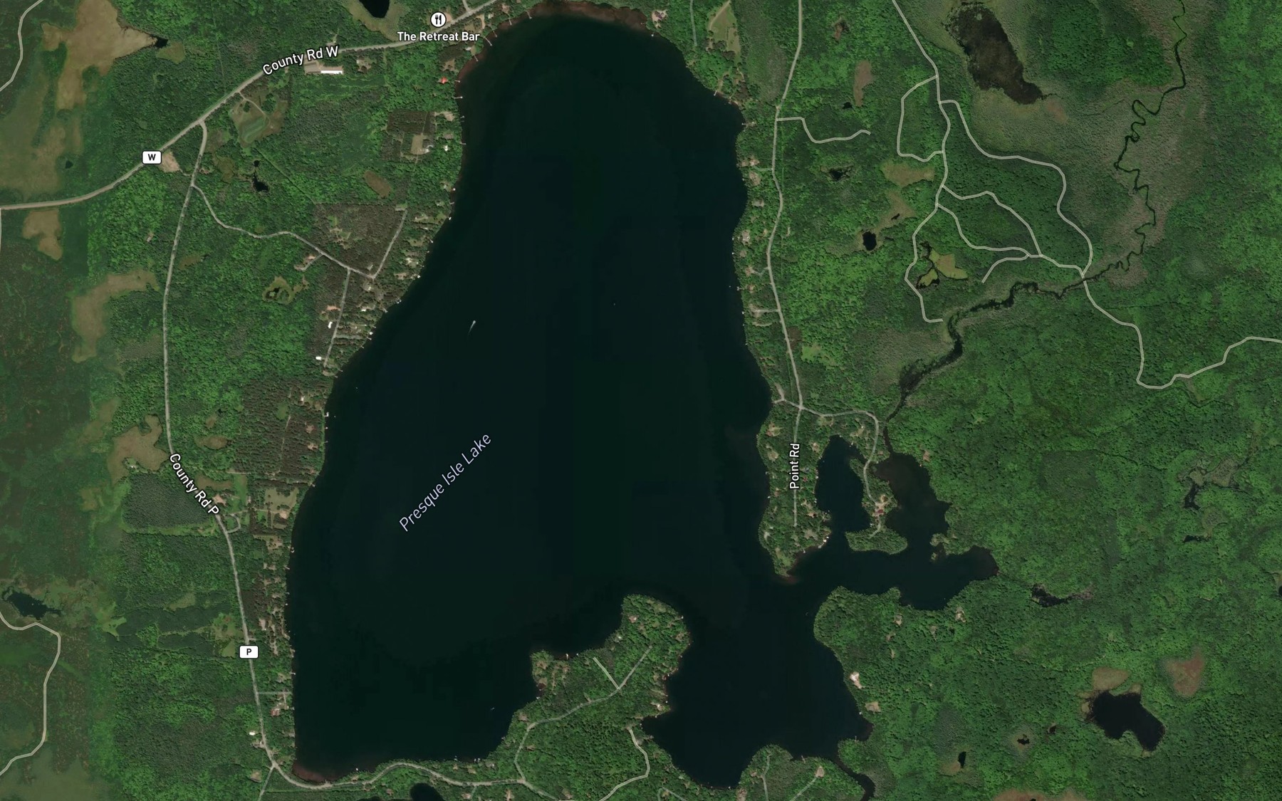 Satellite map of the Presque Isle Lake