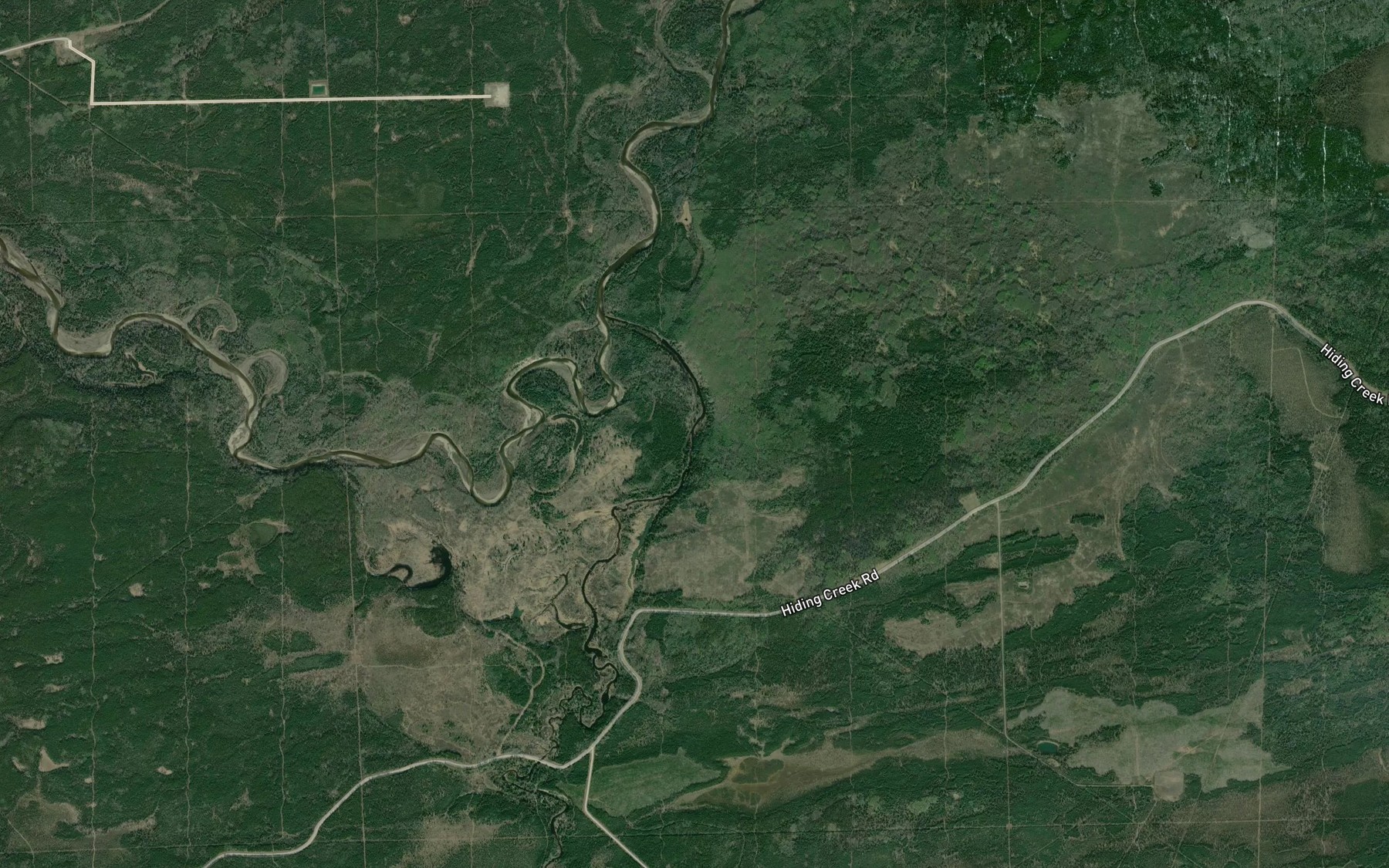 Satellite map of the Hiding Creek
