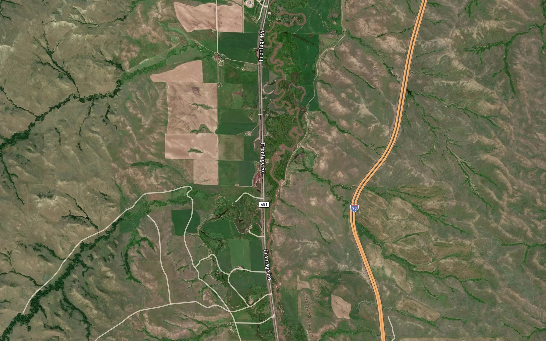 Satellite map of the White Man Runs Him Creek