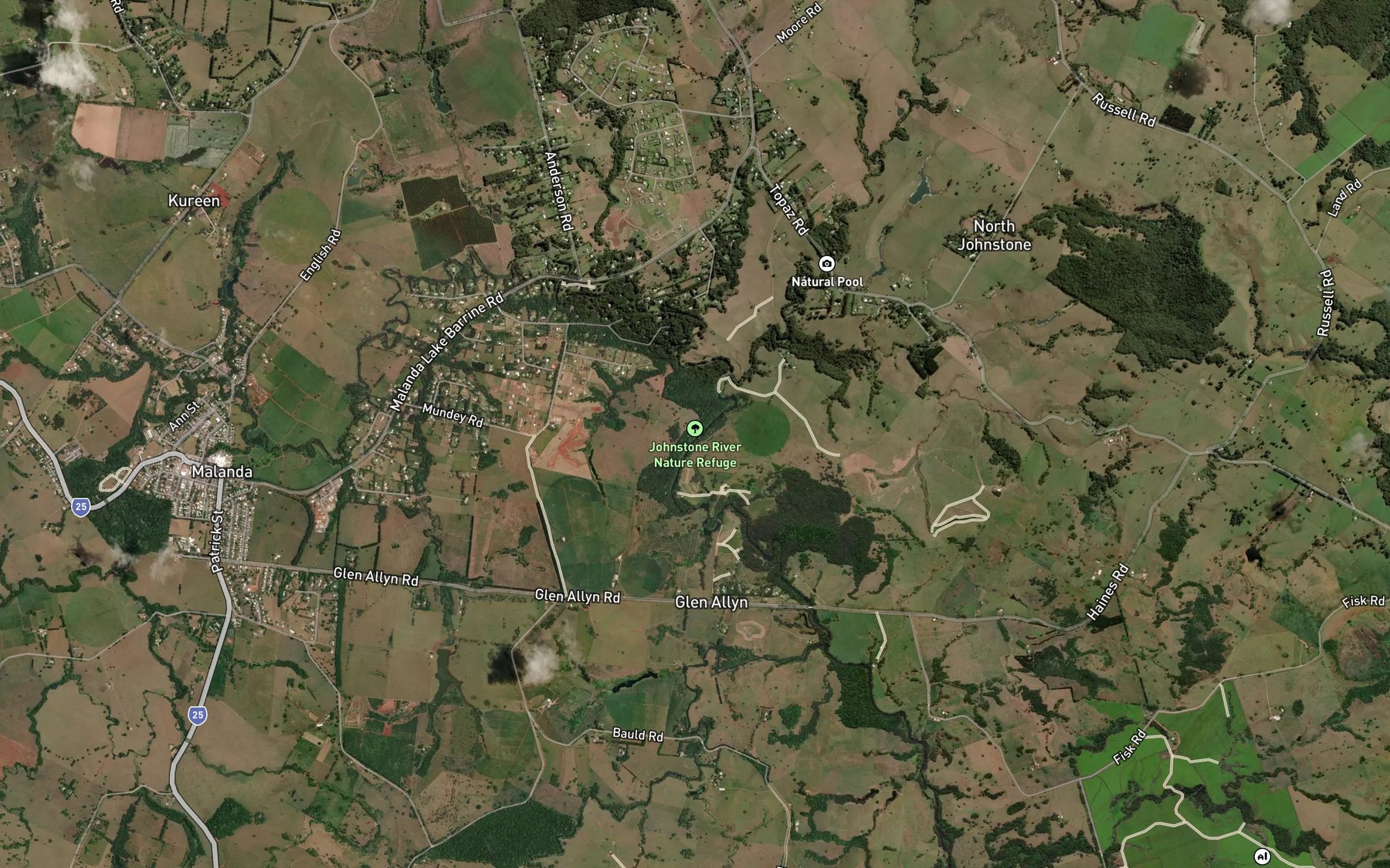 Satellite map of the Malanda Creek