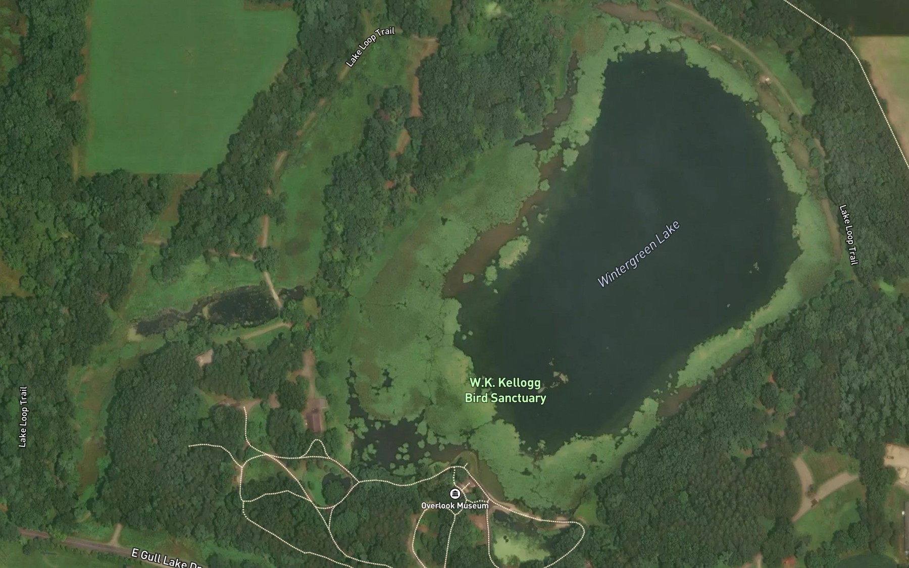 Satellite map of the Wintergreen Lake