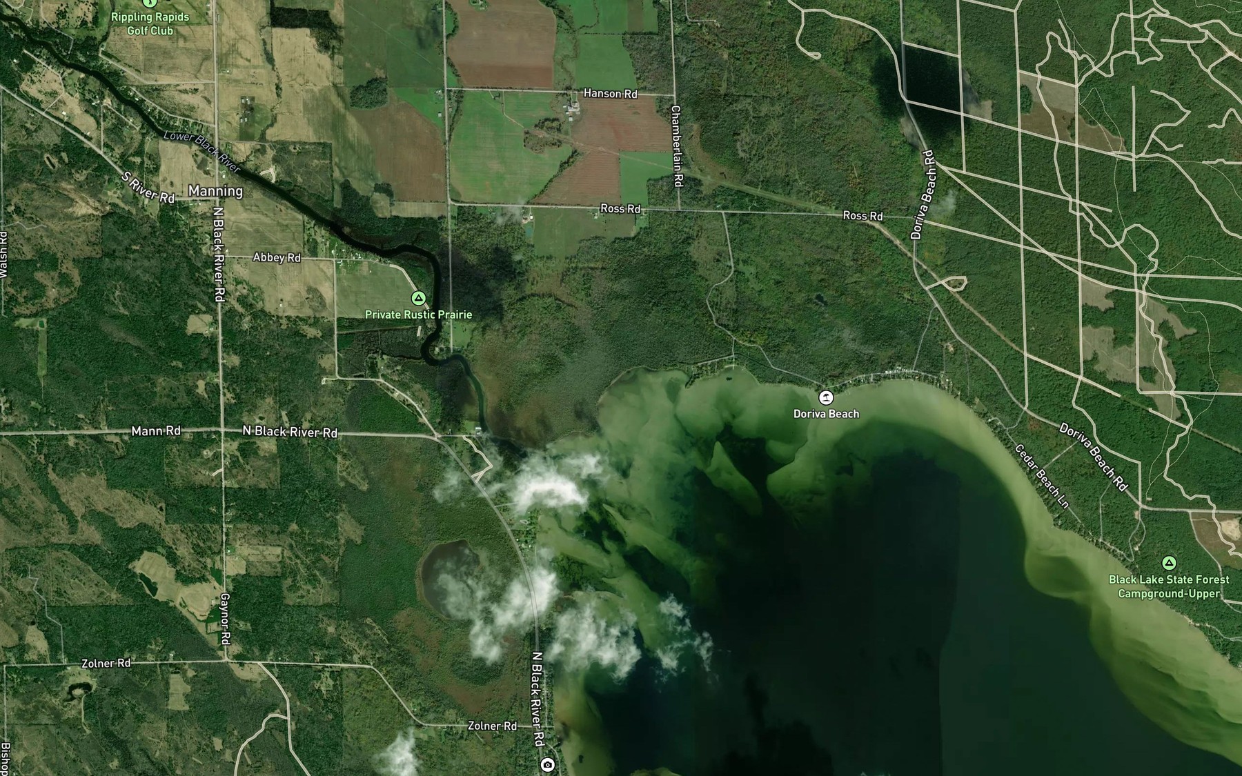 Satellite map of the Cains Creek