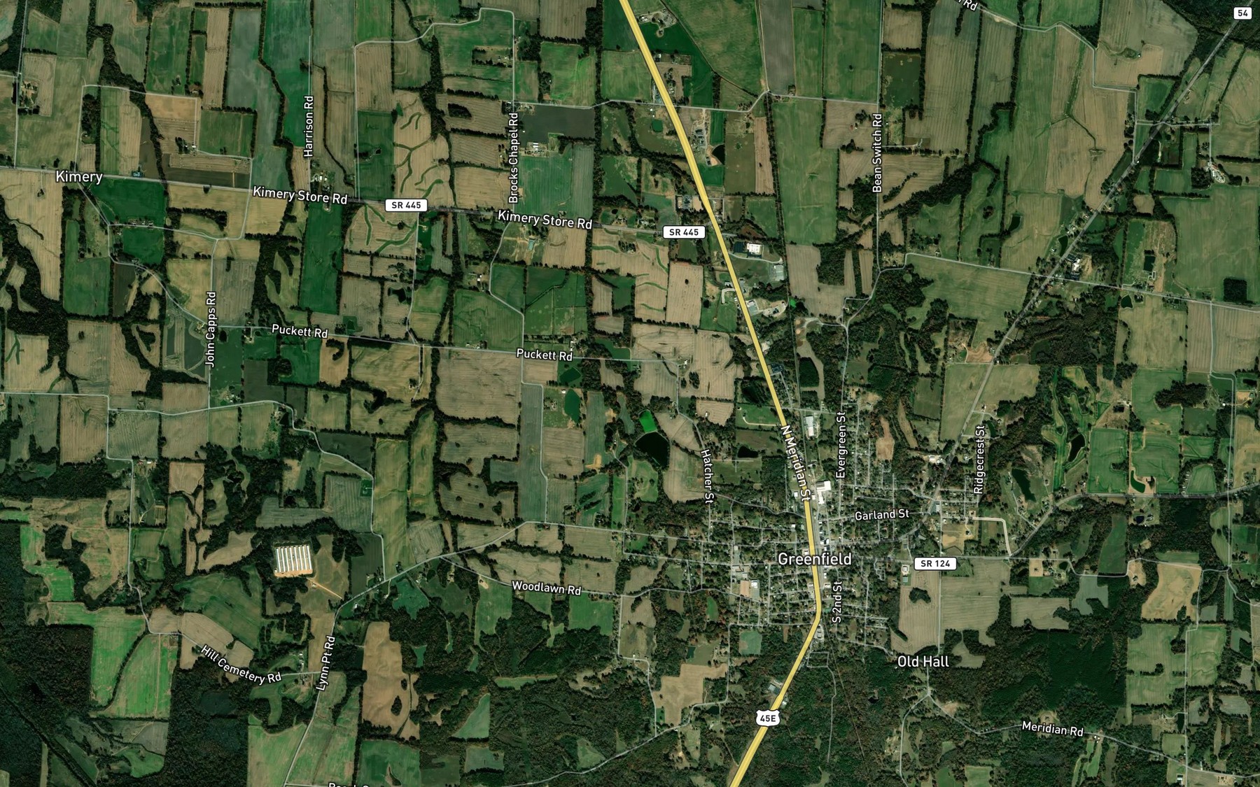 Satellite map of the Greenfield Sewage Lagoon Lake