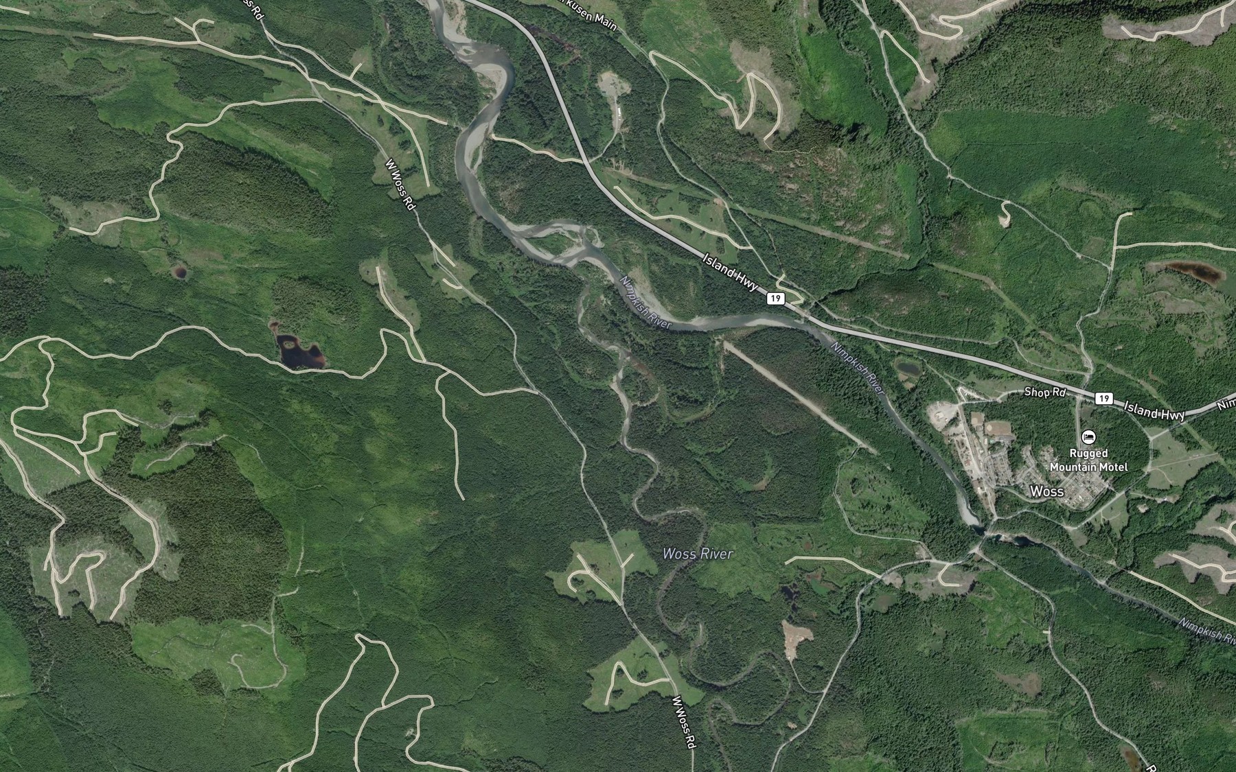 Satellite map of the Woss River