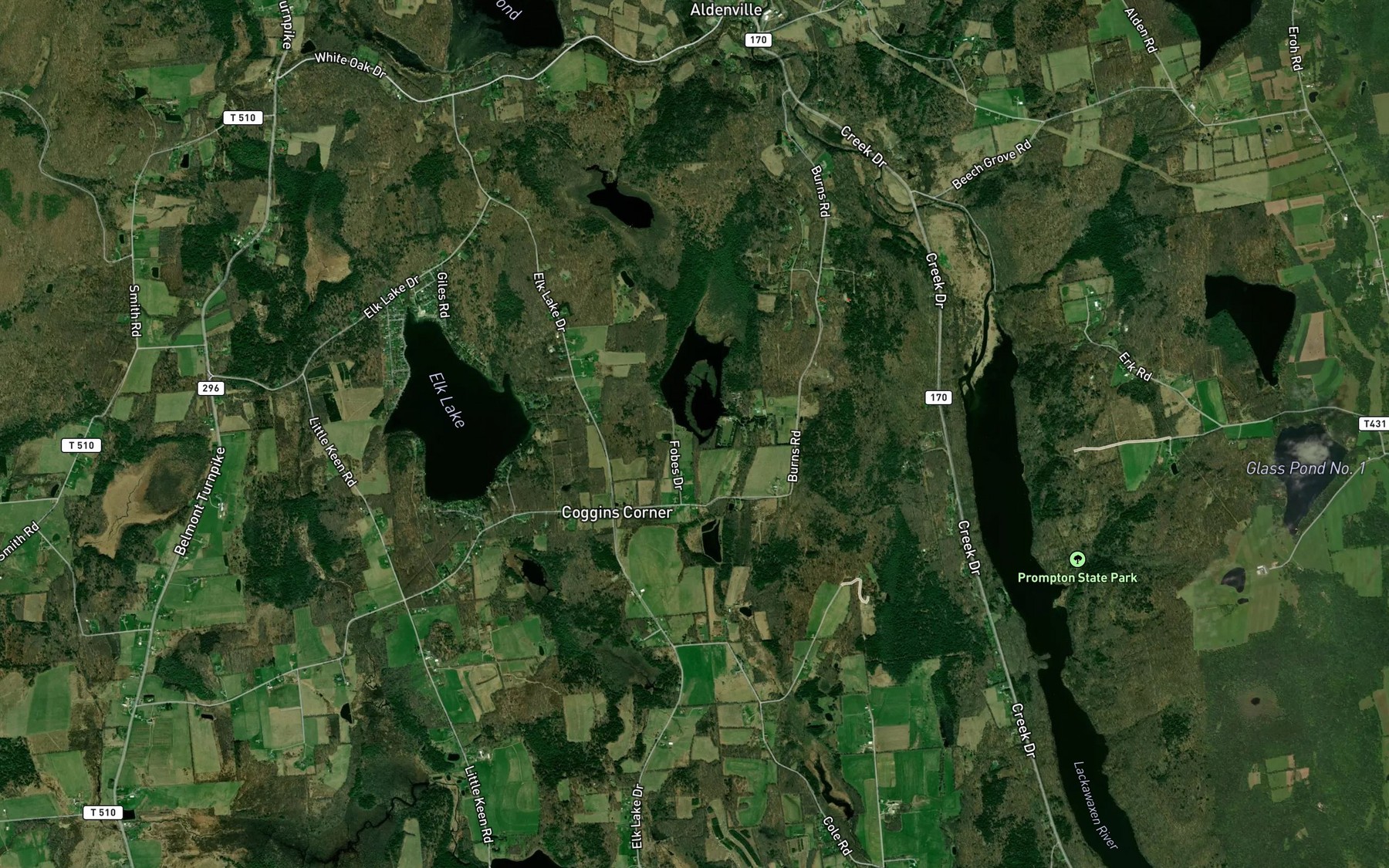 Satellite map of the Burns Pond