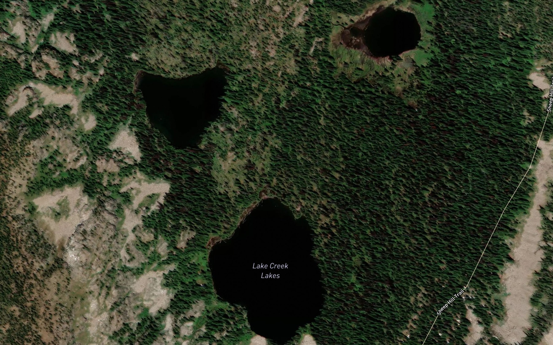 Satellite map of the Lake Creek Lakes