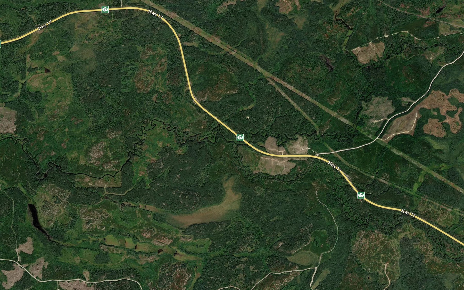 Satellite map of the Revell River