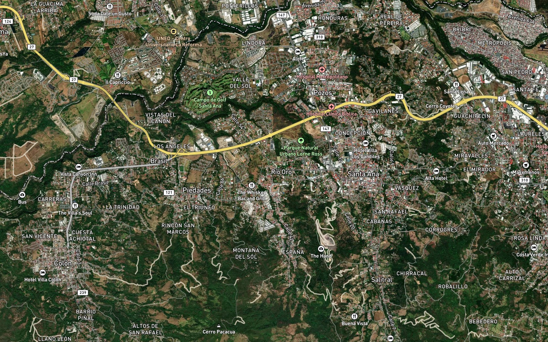 Satellite map of the Quebrada Guapinol