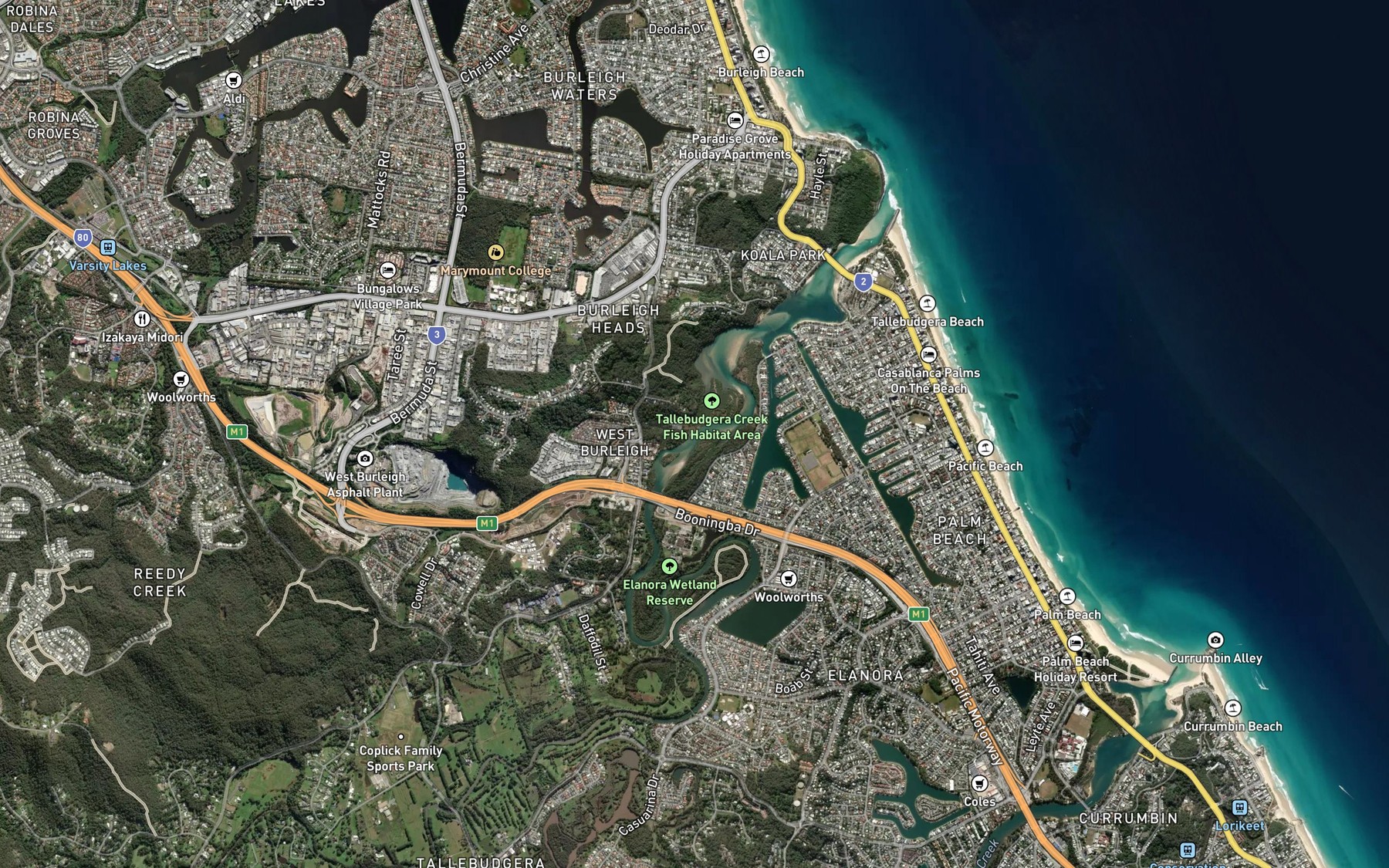 Satellite map of the David Fleay Wildlife Park