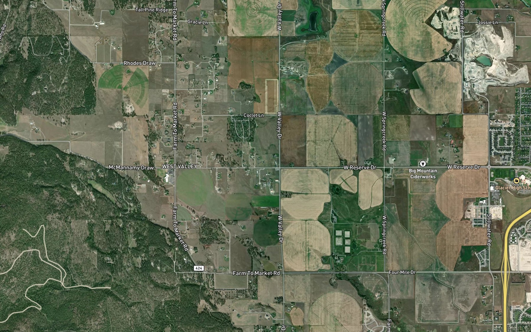 Satellite map of the Big Lost Creek