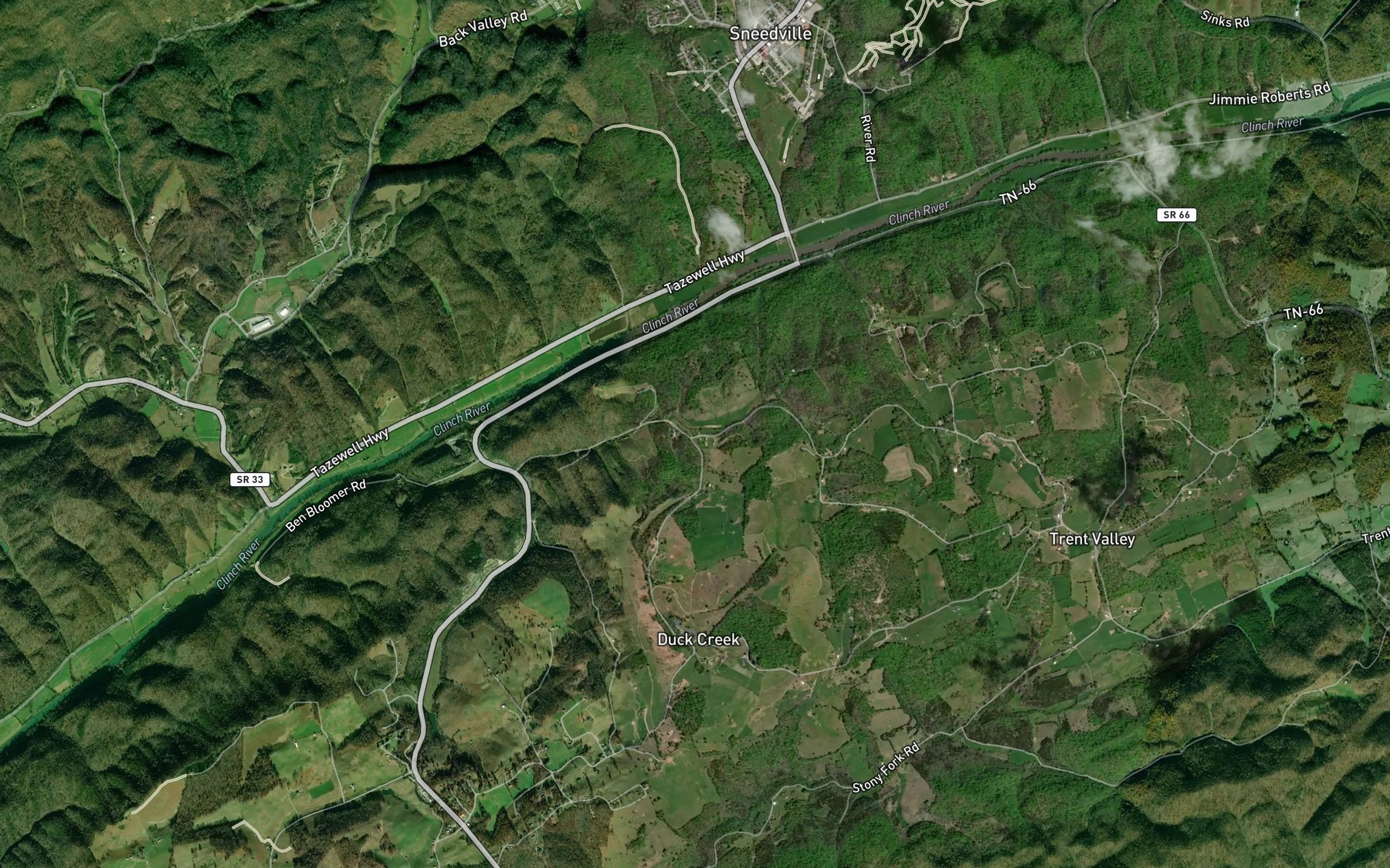 Satellite map of the West Fork Duck Creek