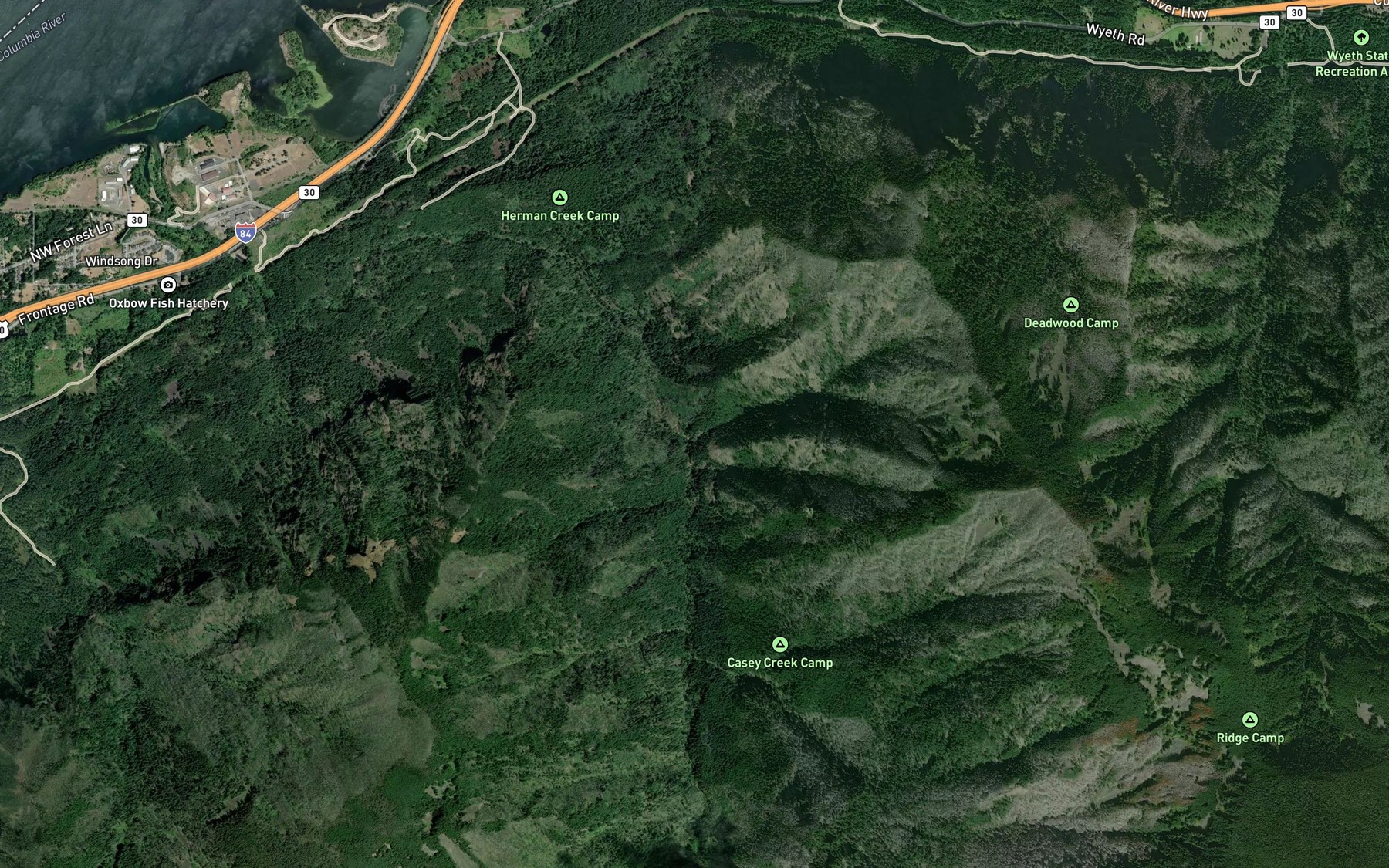 Satellite map of the Camp Creek