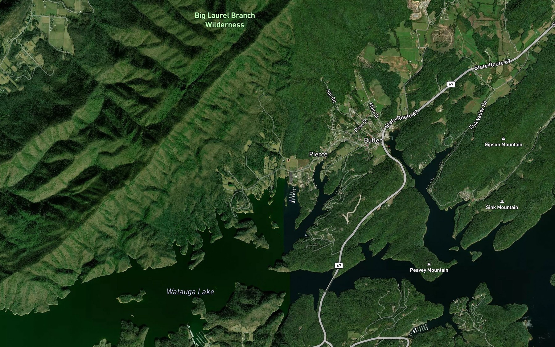 Satellite map of the Pierce Branch