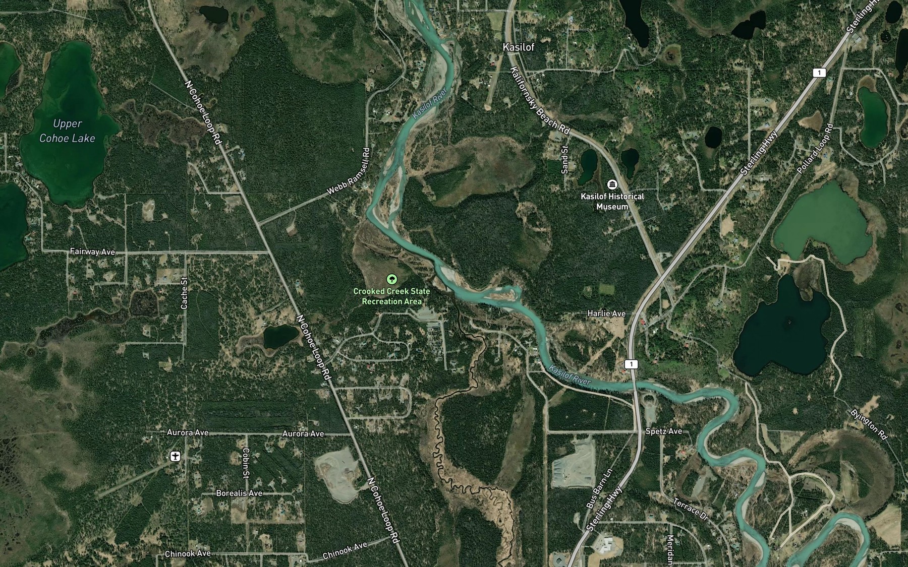 Satellite map of the Crooked Creek