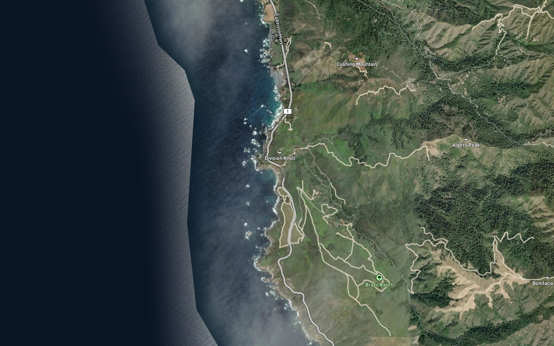 Satellite map of the Bixby Creek
