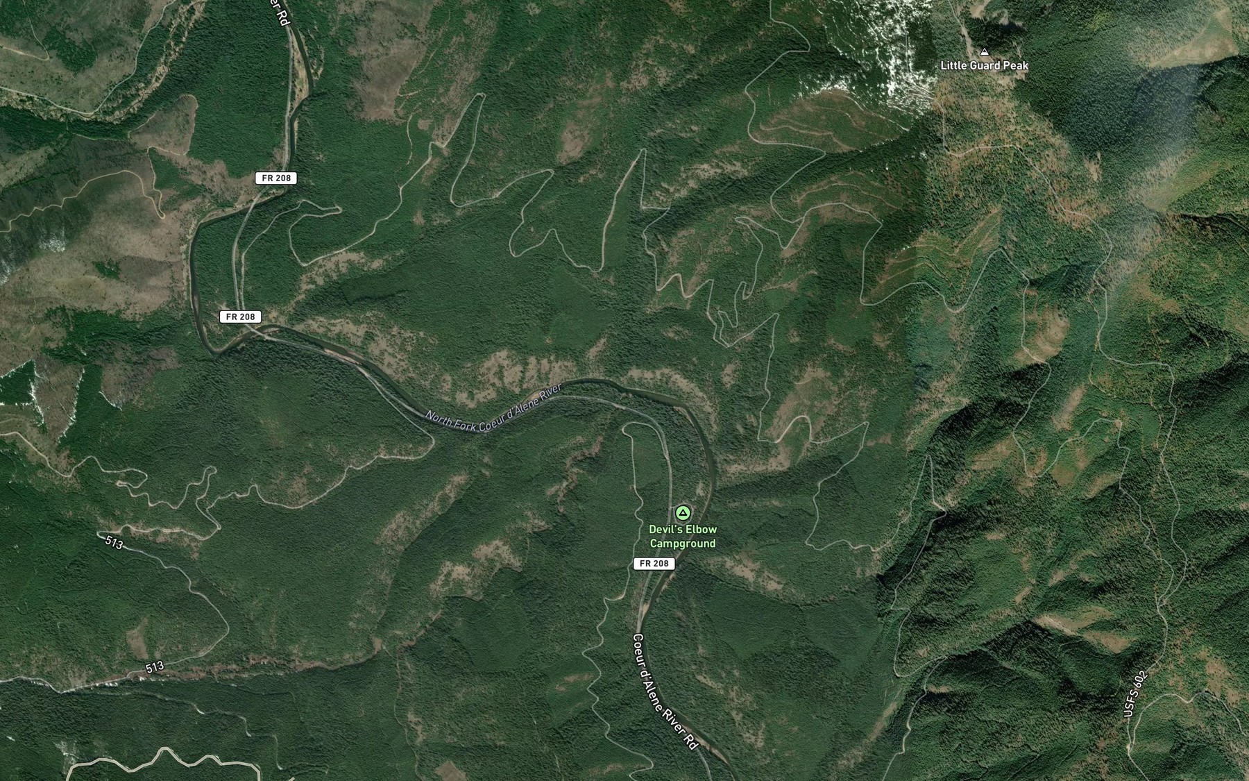 Satellite map of the Downey Creek