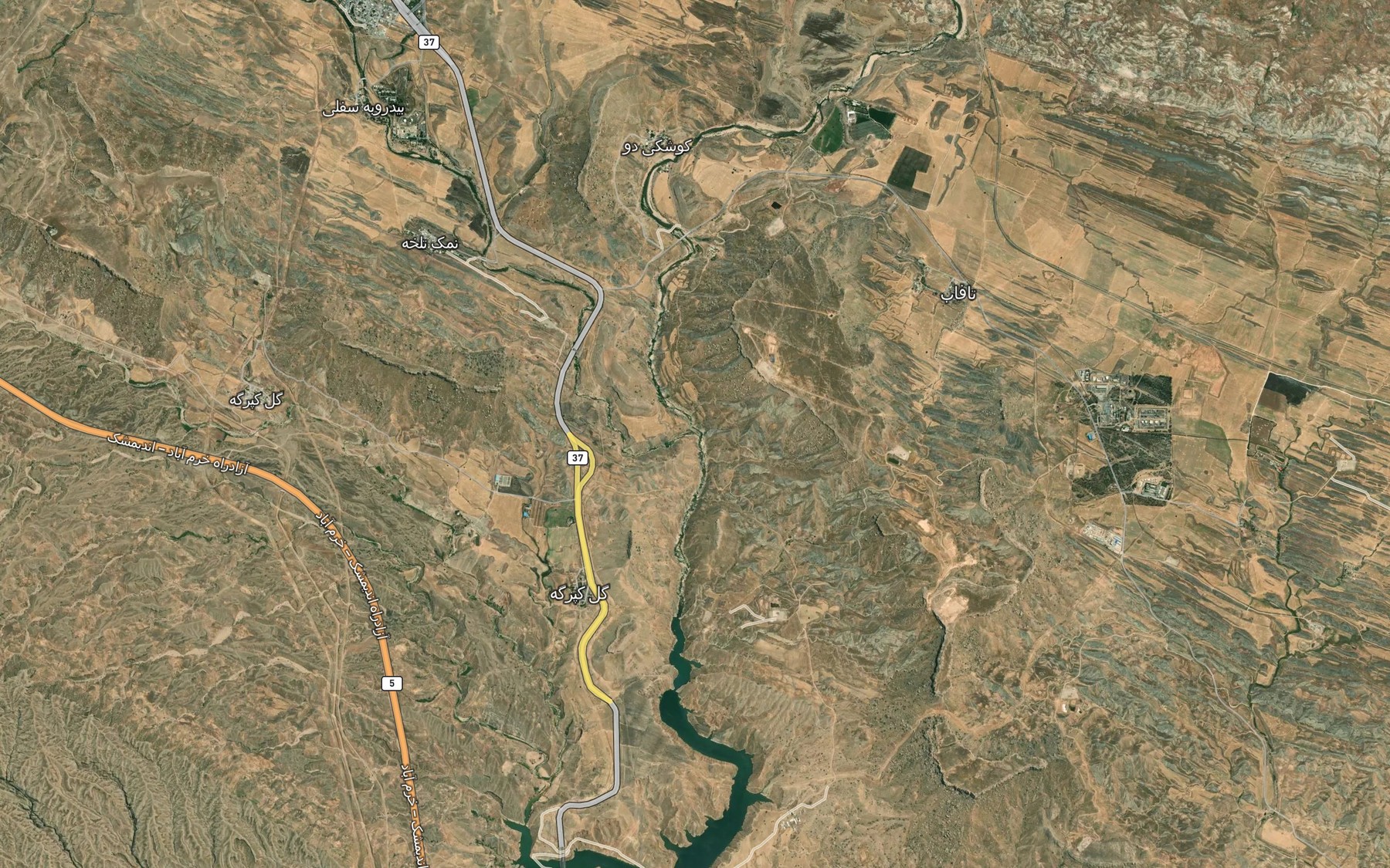 Satellite map of the Rudkhaneh-ye Bidrubeh