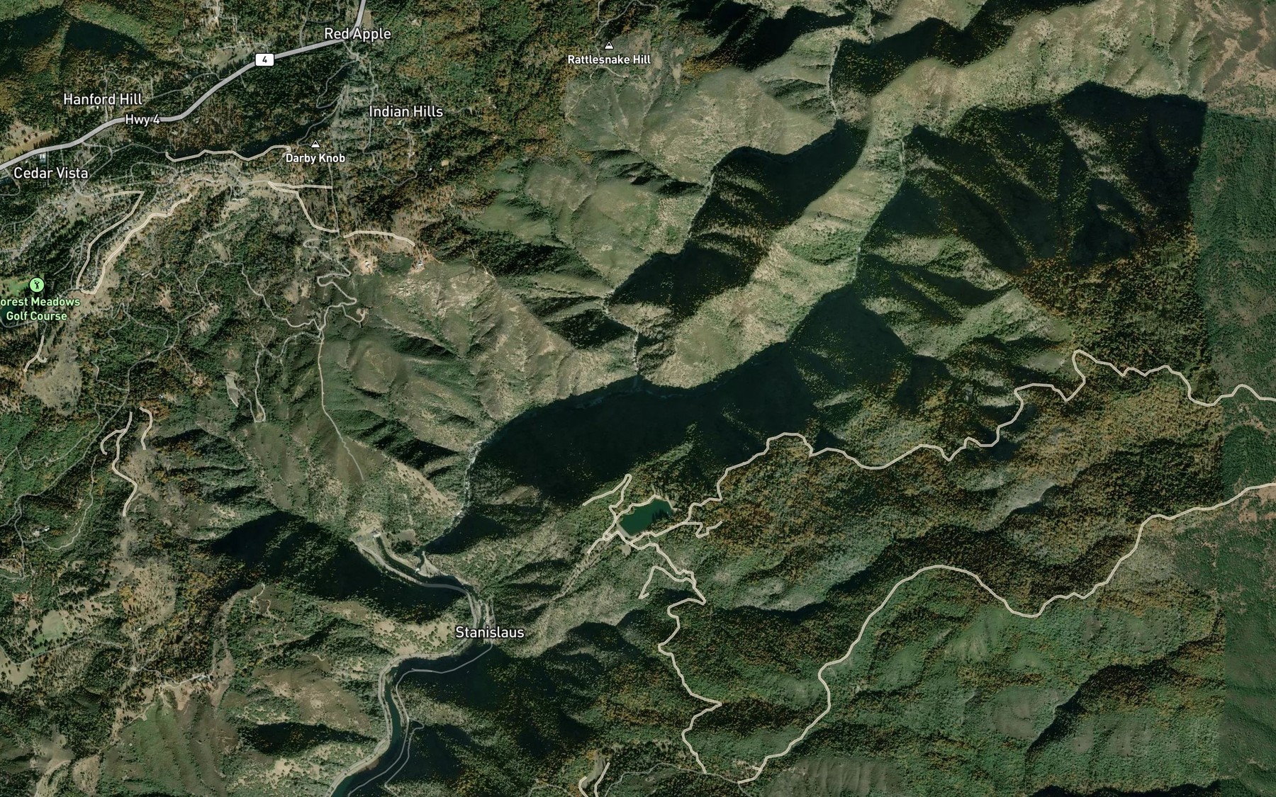 Satellite map of the Middle Fork Stanislaus River