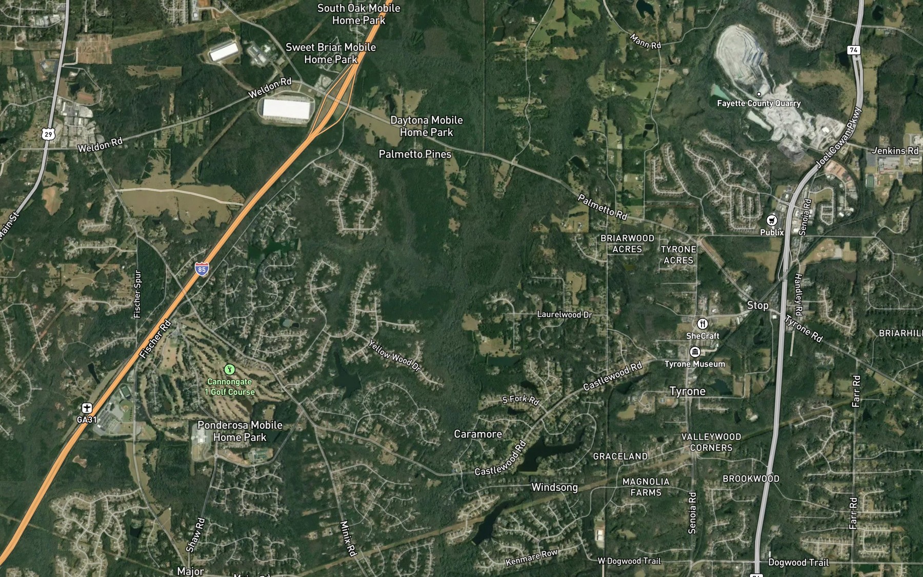 Satellite map of the Persimmon Creek