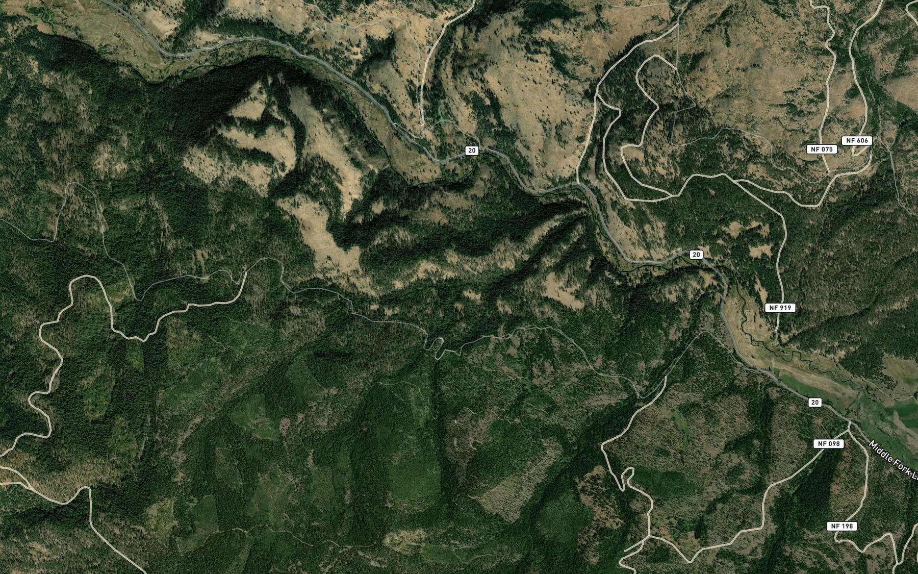 Satellite map of the Middle Fork Sunshine Creek