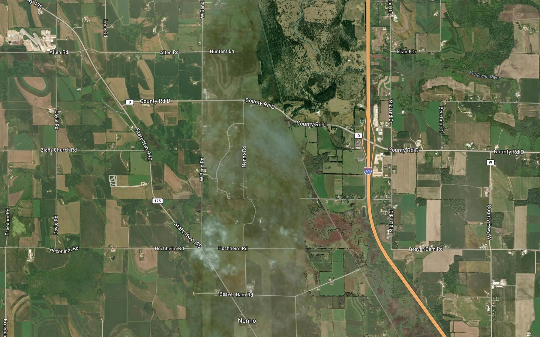 Satellite map of the No Name Creek