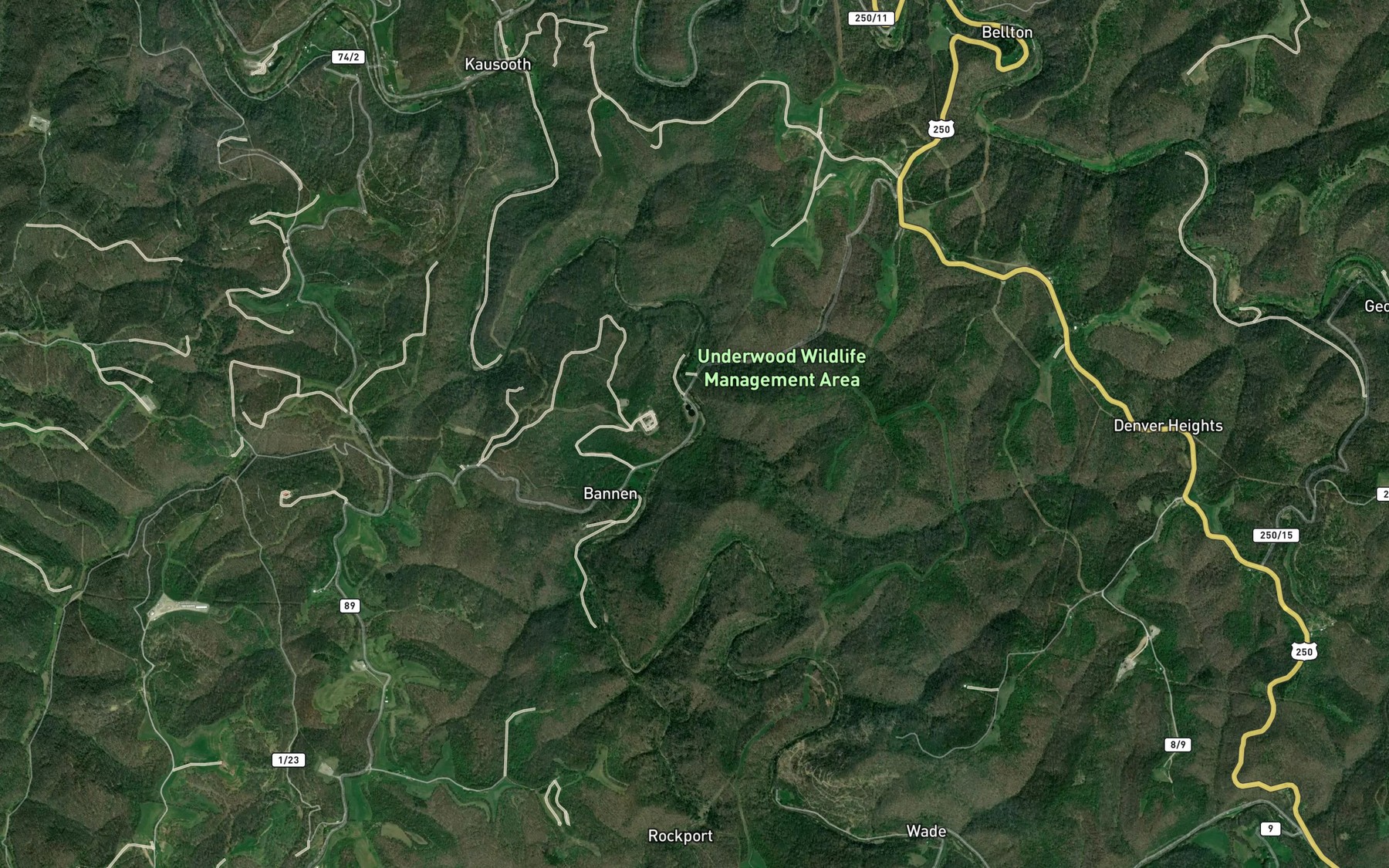 Satellite map of the Hickman Run