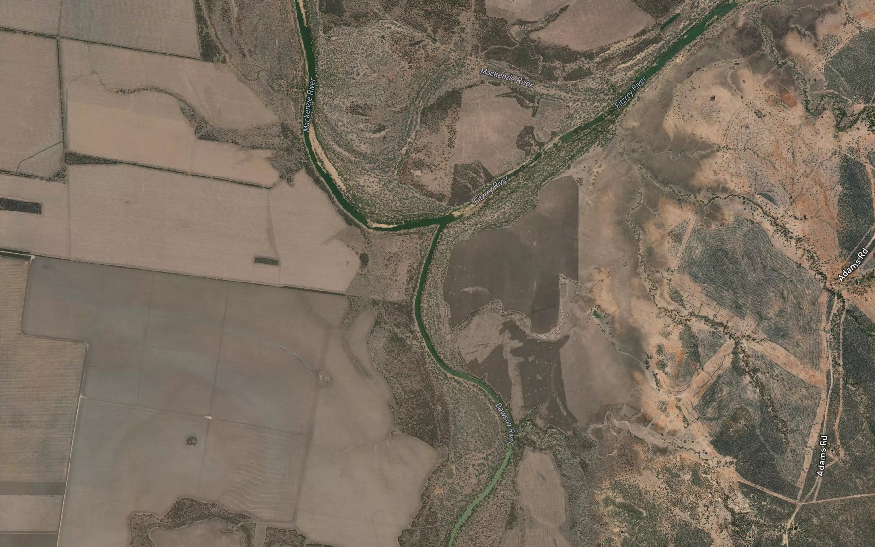 Satellite map of the Dawson River