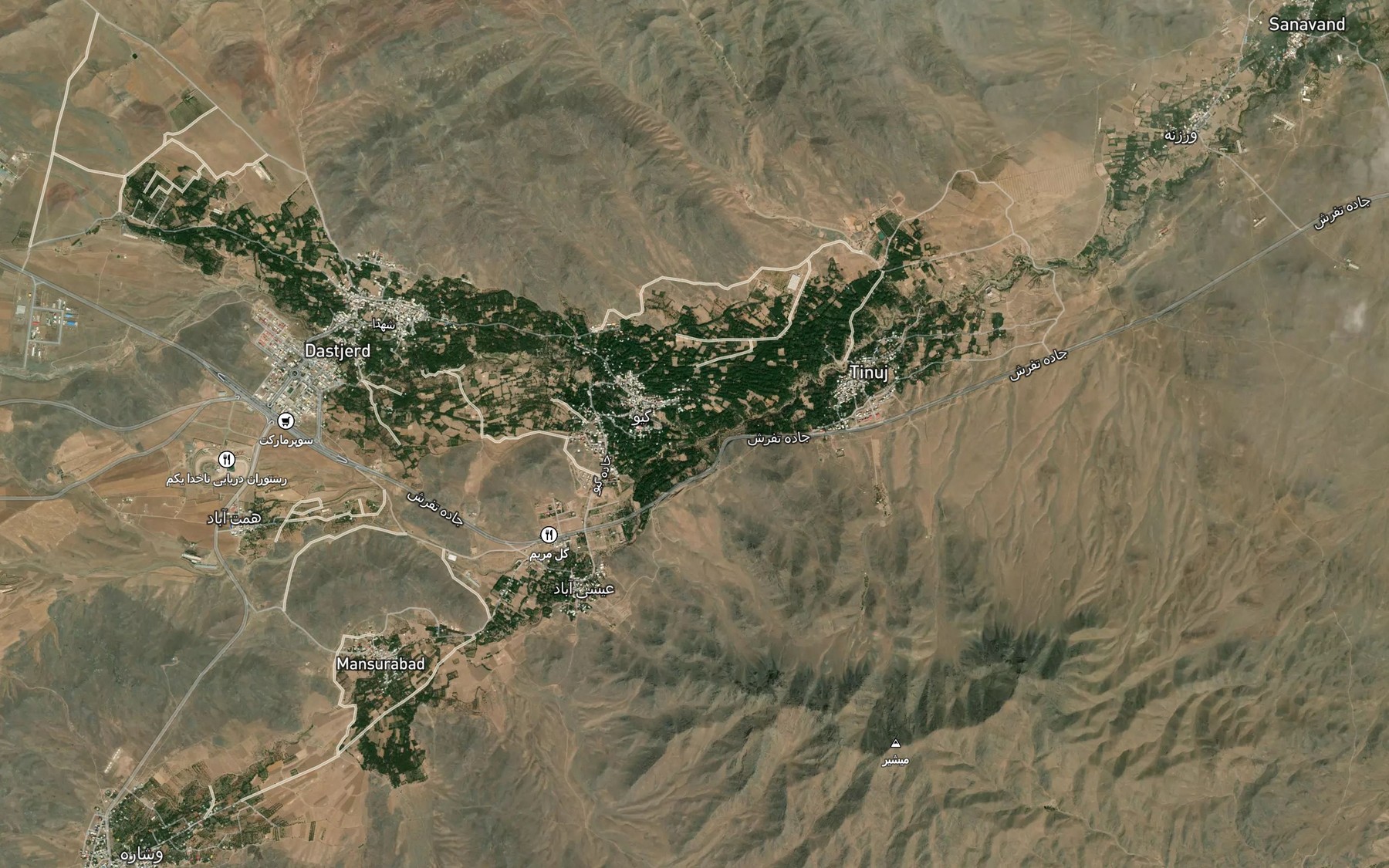Satellite map of the Rudkhaneh-ye Dastjerd