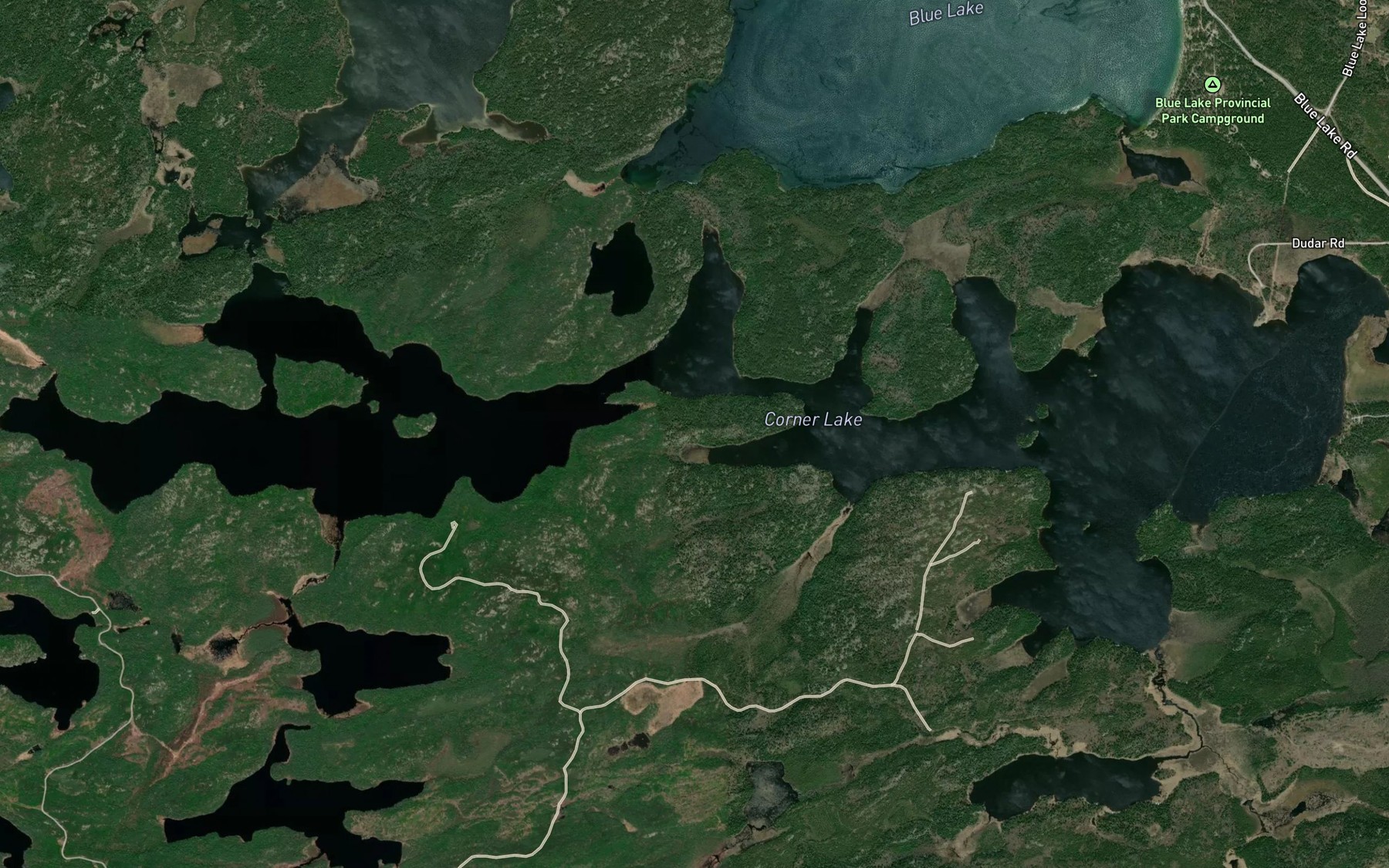 Satellite map of the Corner Lake