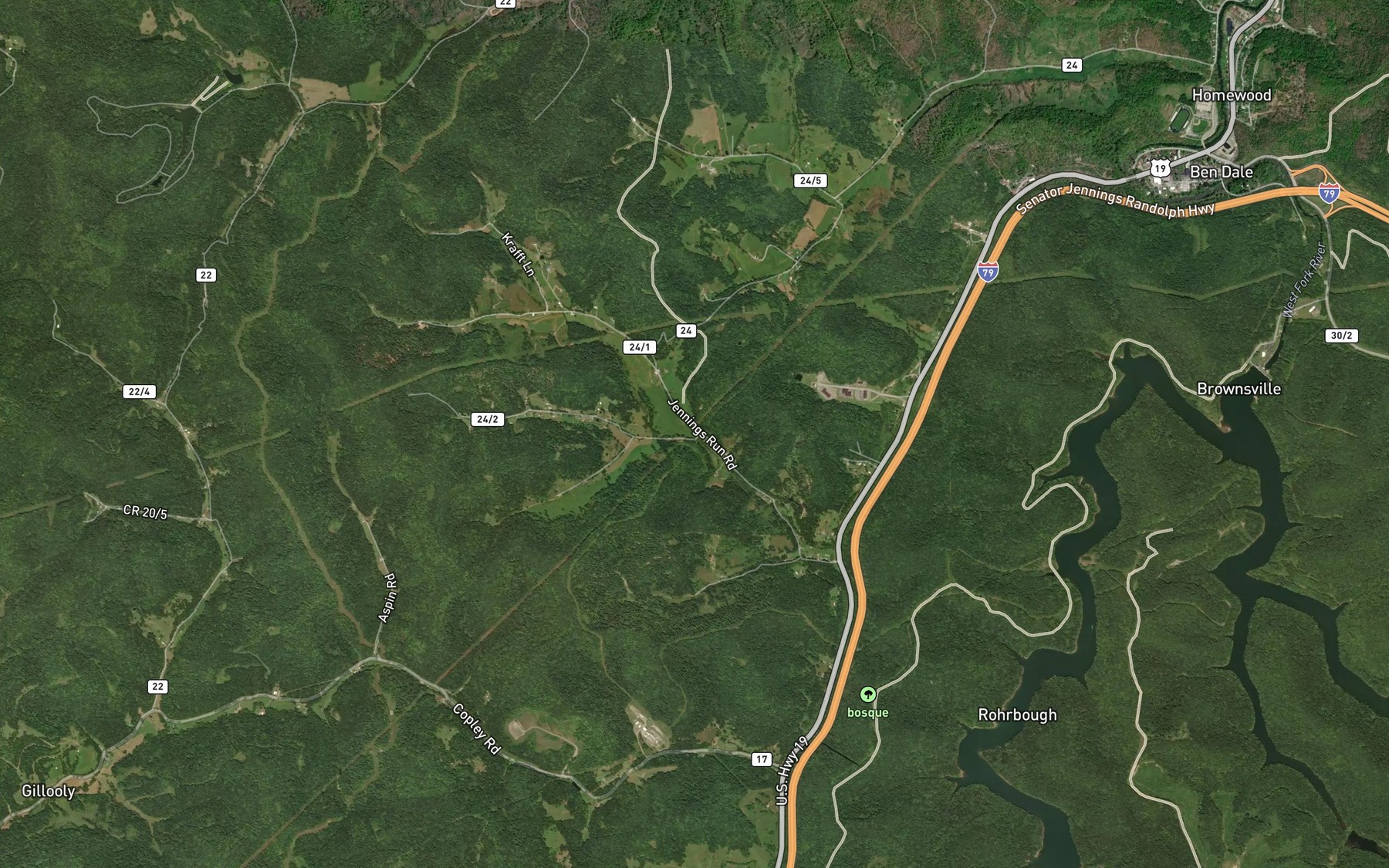 Satellite map of the Raccoon Run