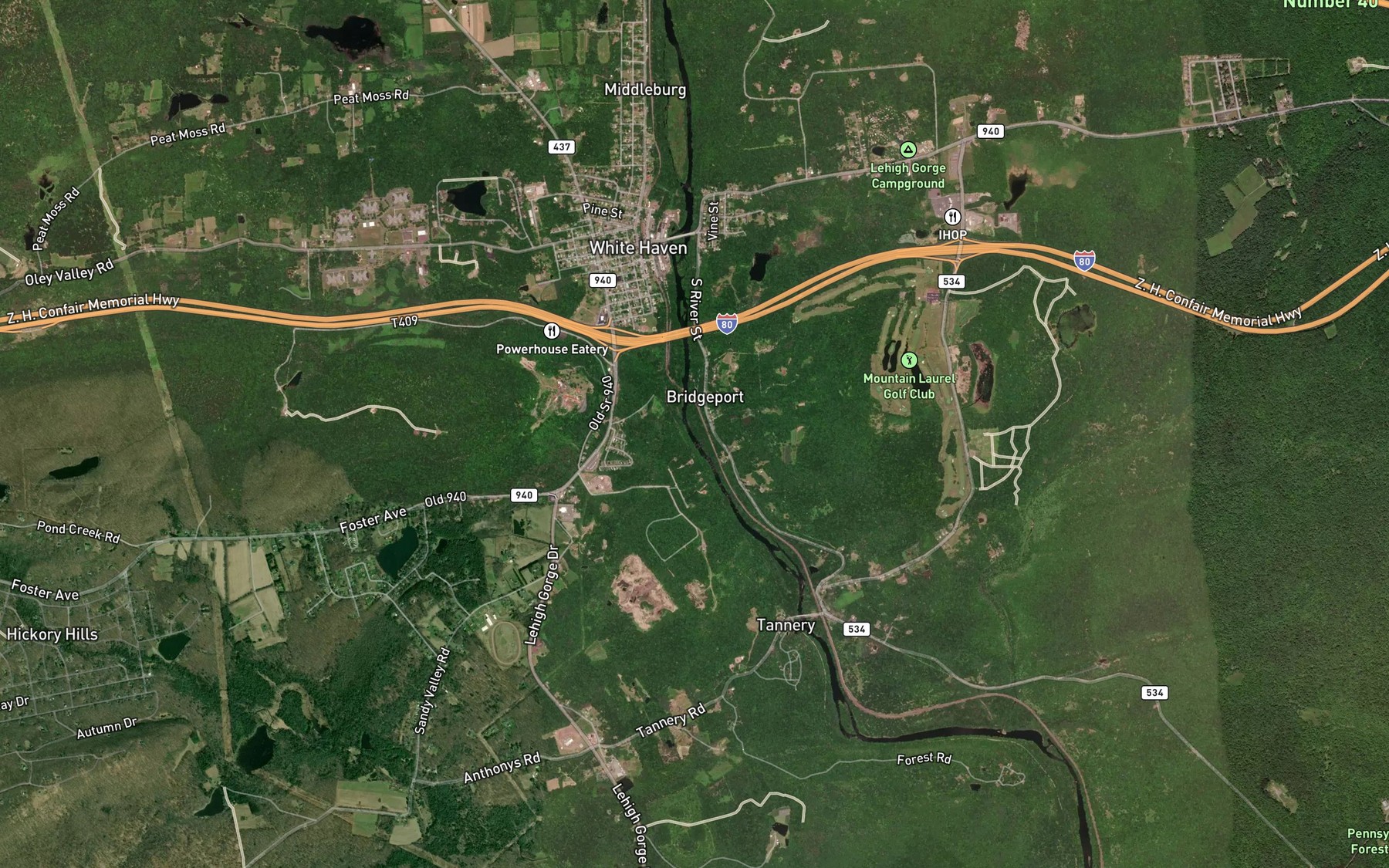 Satellite map of the Tannery Creek