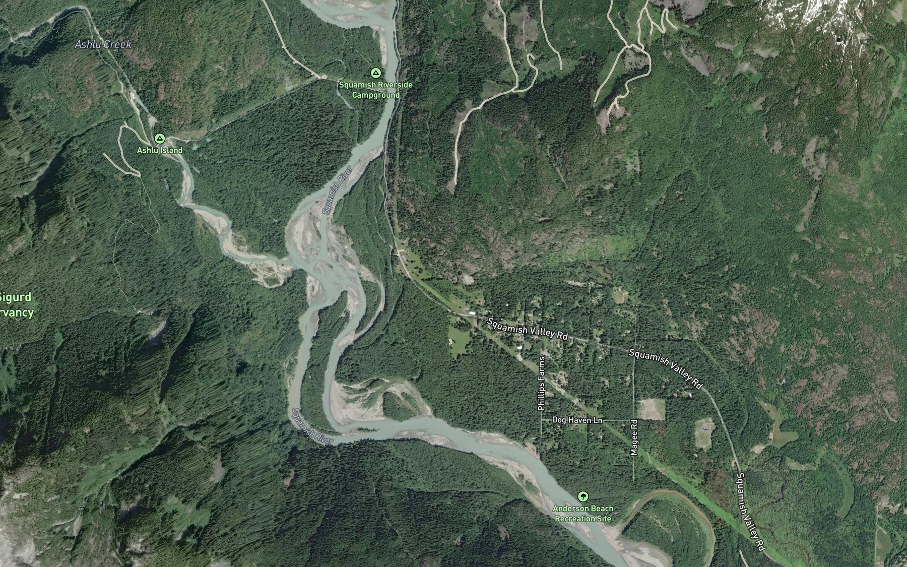 Satellite map of the Ashlu Creek