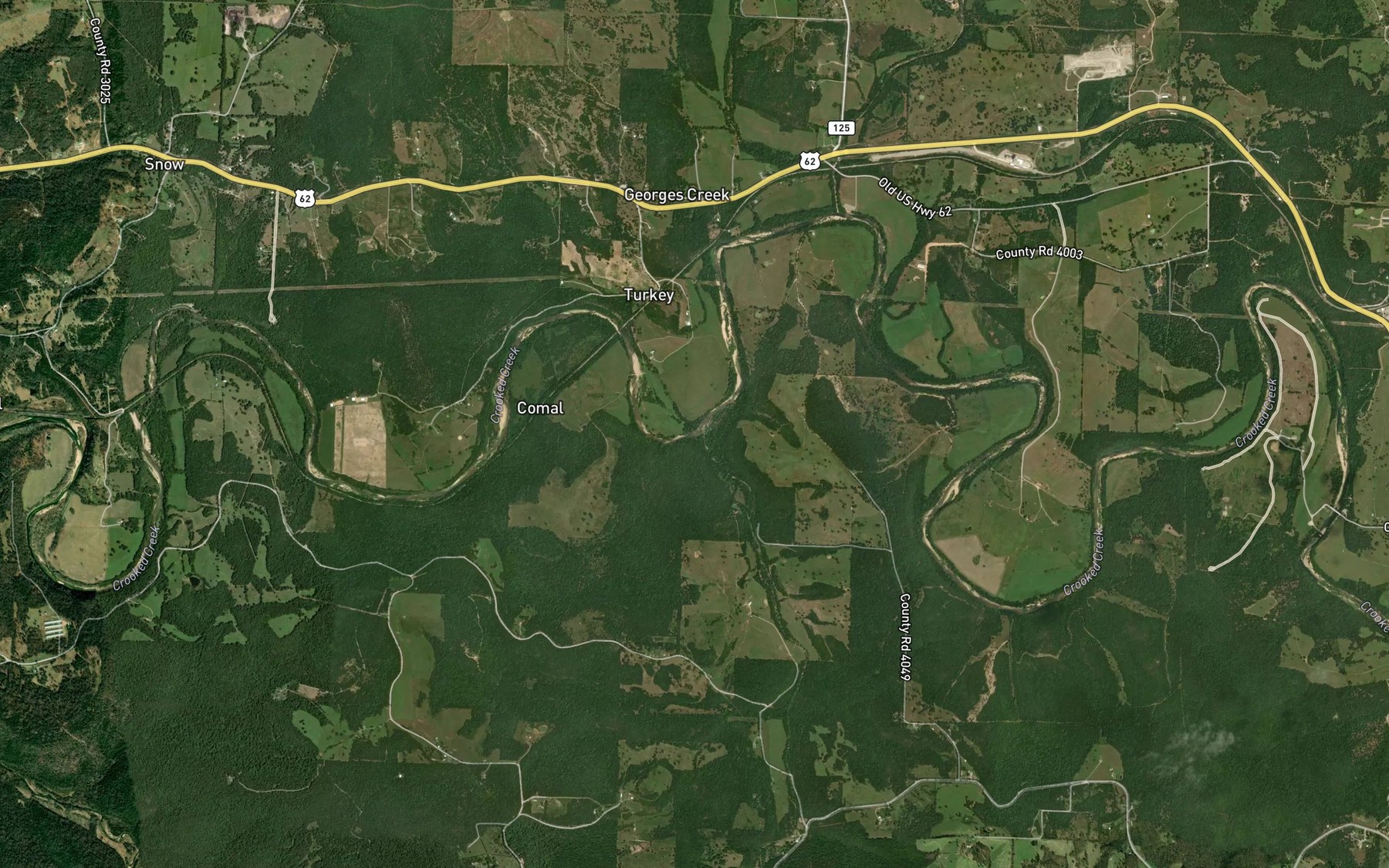 Satellite map of the Greasy Creek