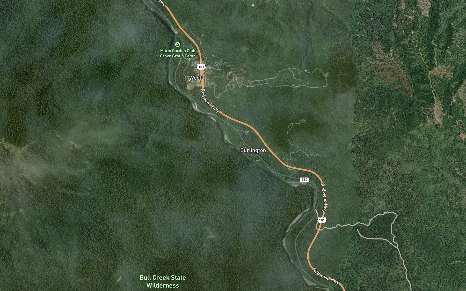 Satellite map of the Robinson Creek