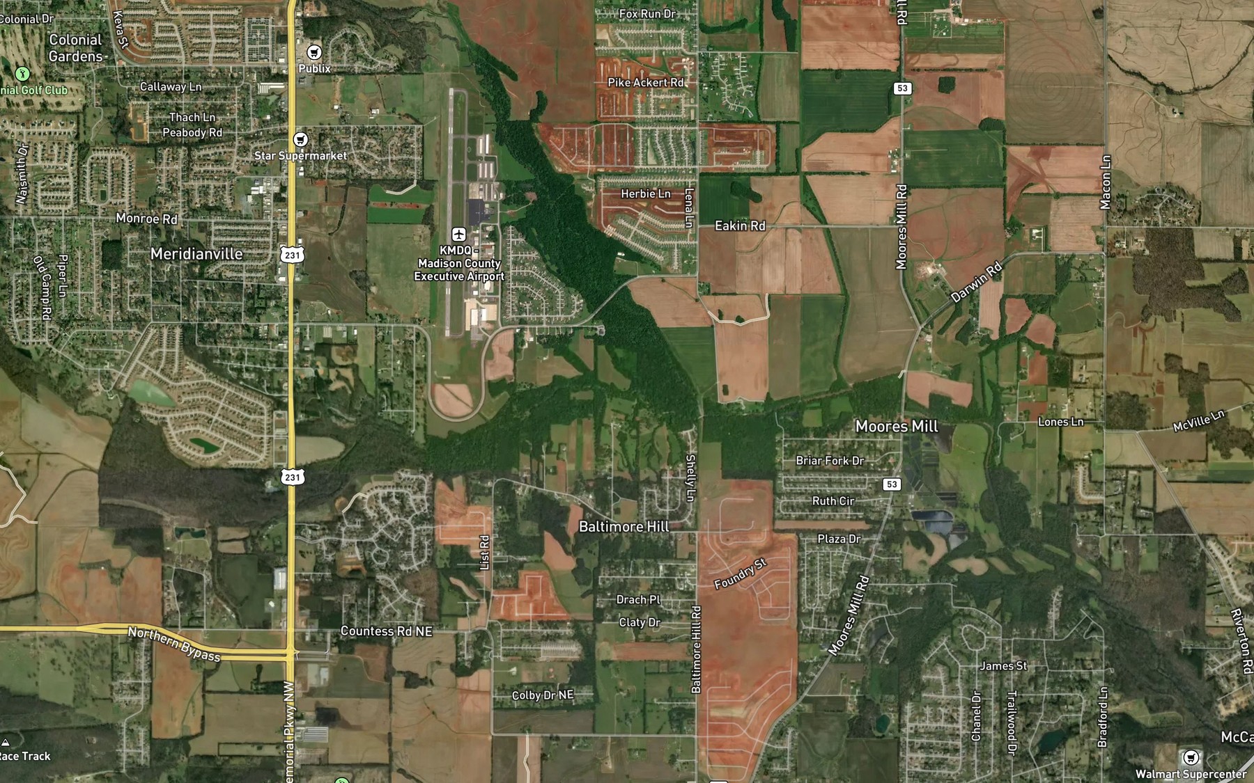Satellite map of the Beaverdam Creek