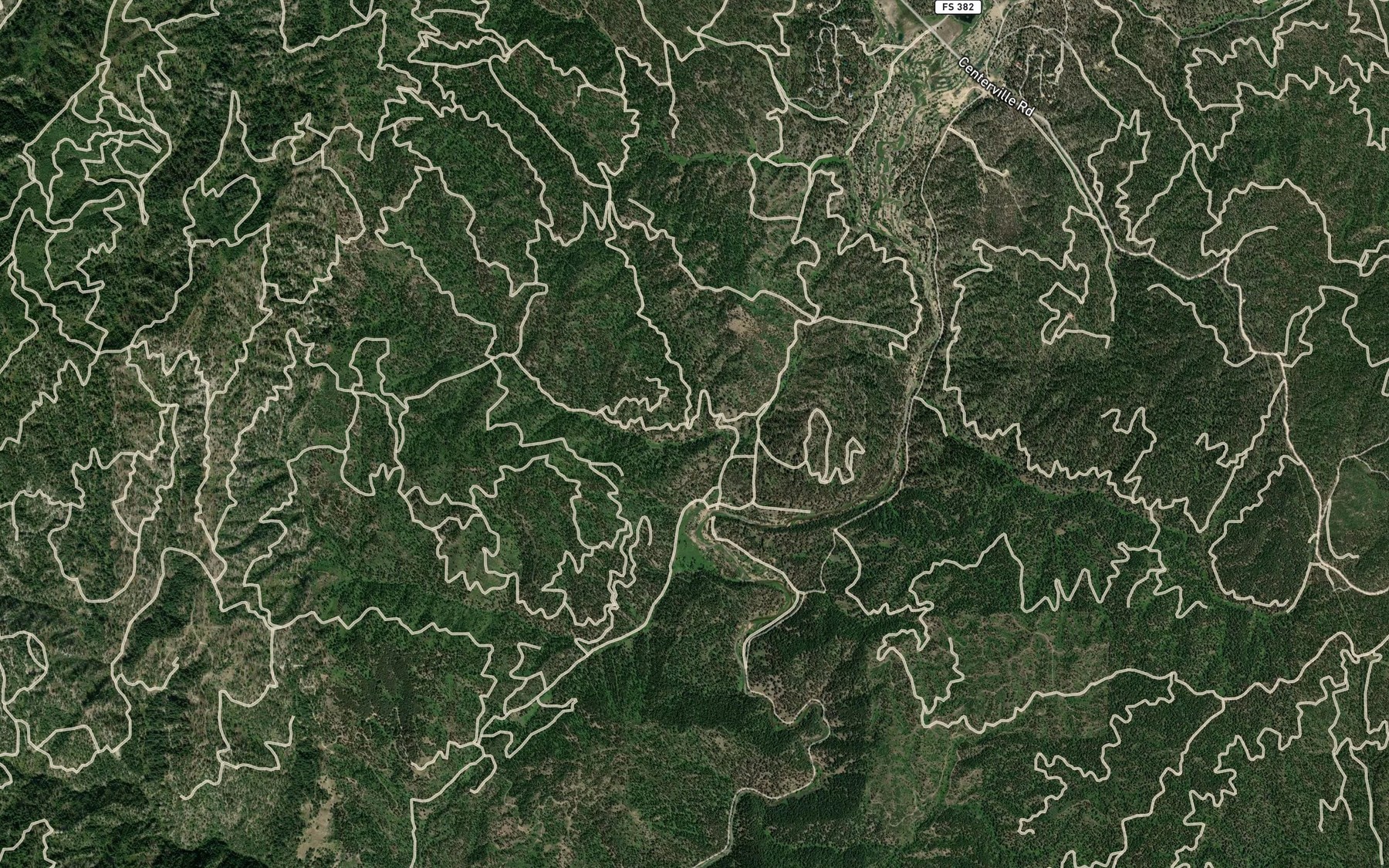 Satellite map of the South Fork Sugar Creek