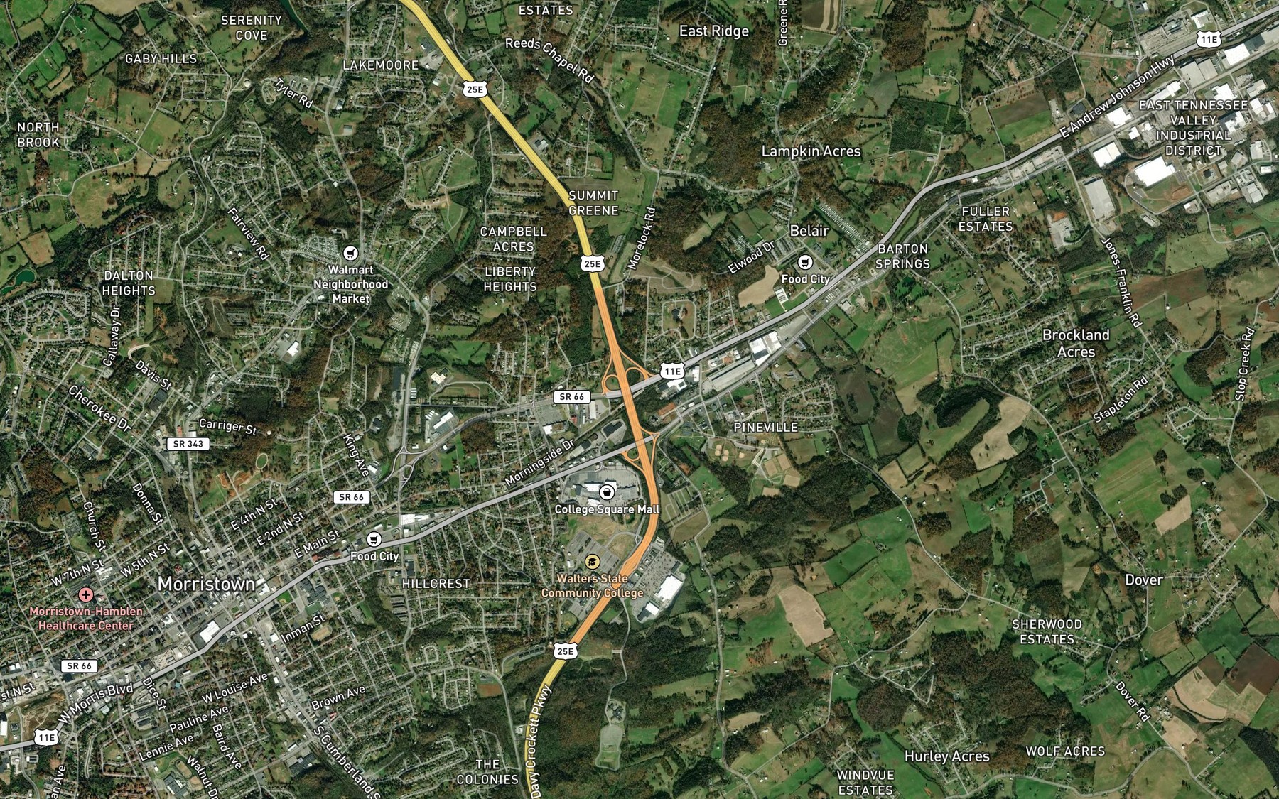Satellite map of the Thompson Creek