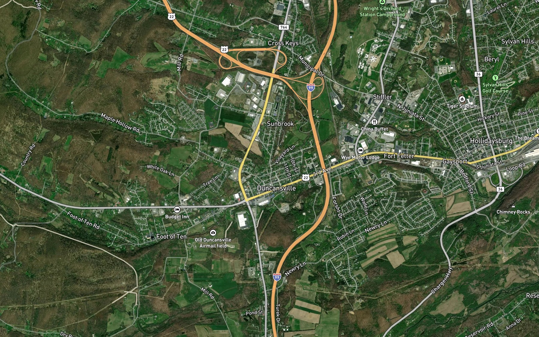 Satellite map of the Gillans Run