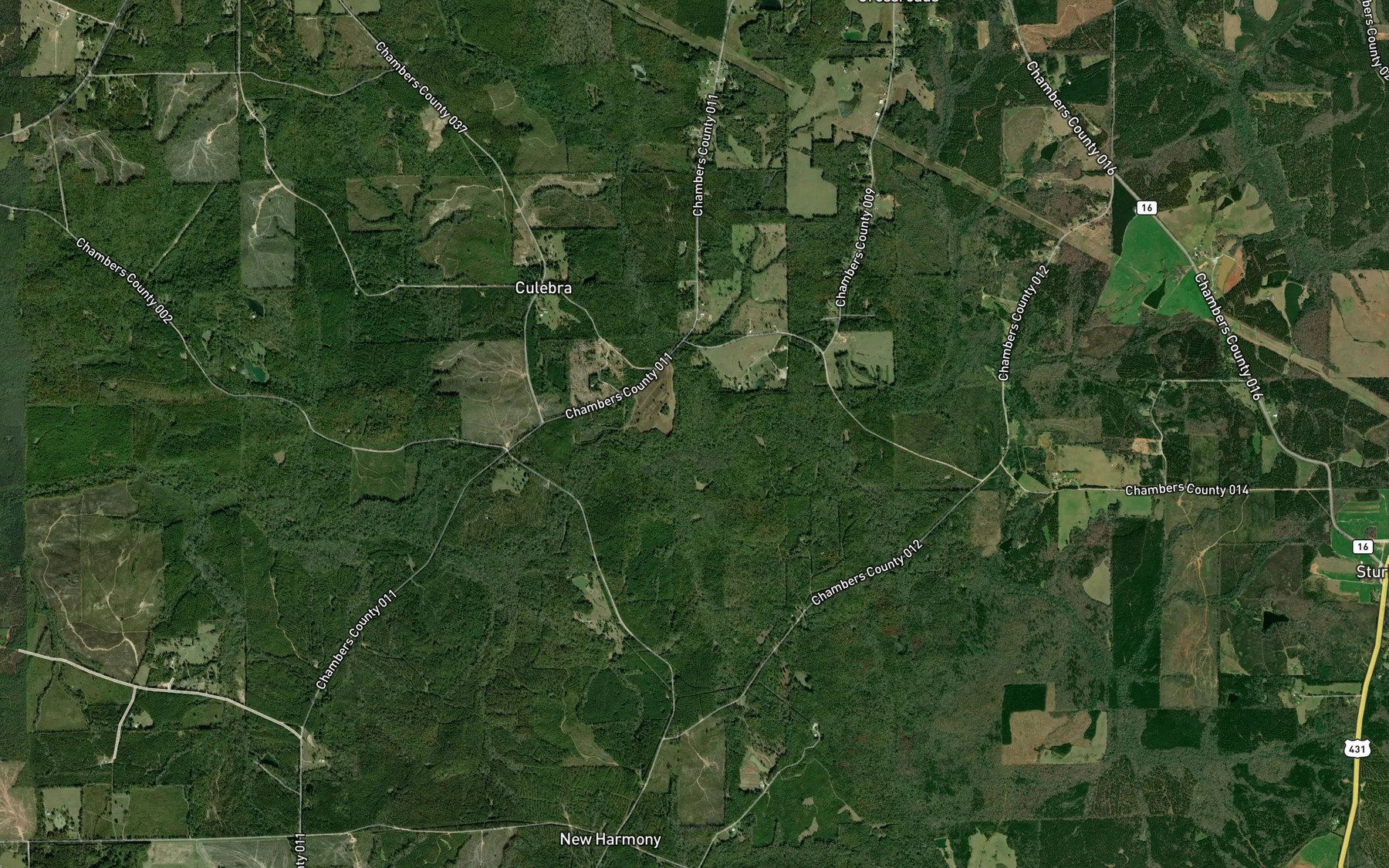 Satellite map of the Pretty Creek