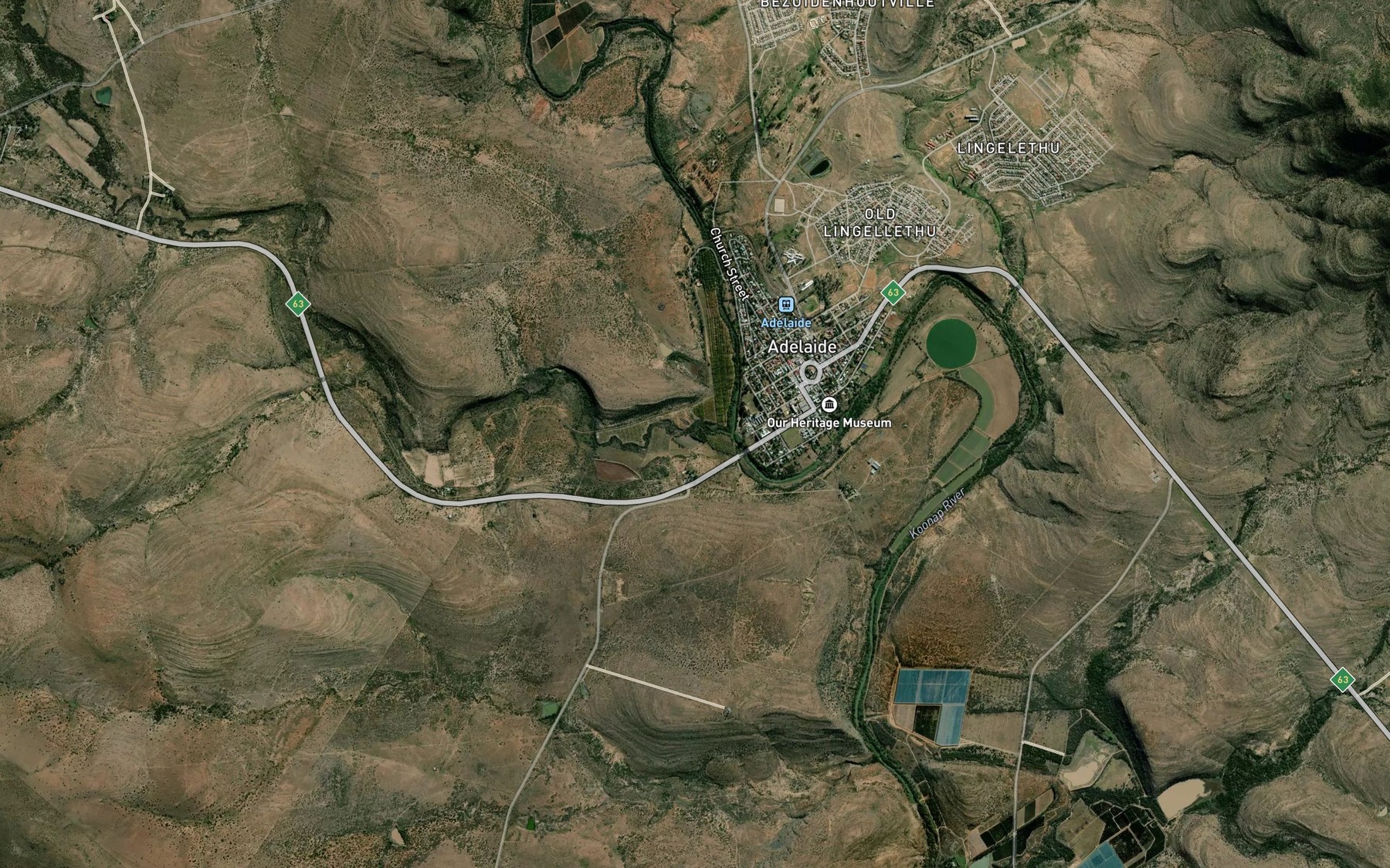 Satellite map of the Cowie River