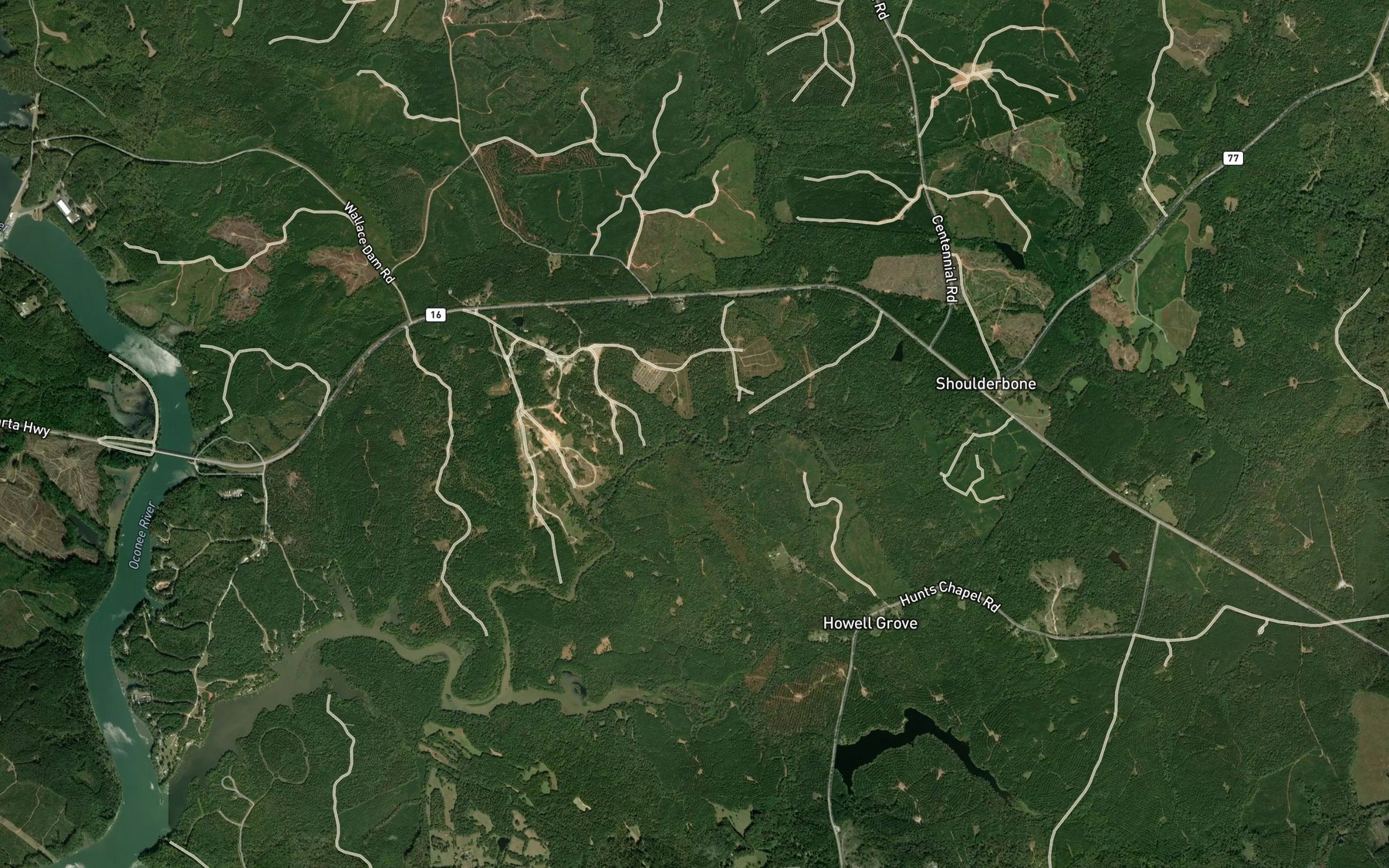 Satellite map of the Little Shoulderbone Creek