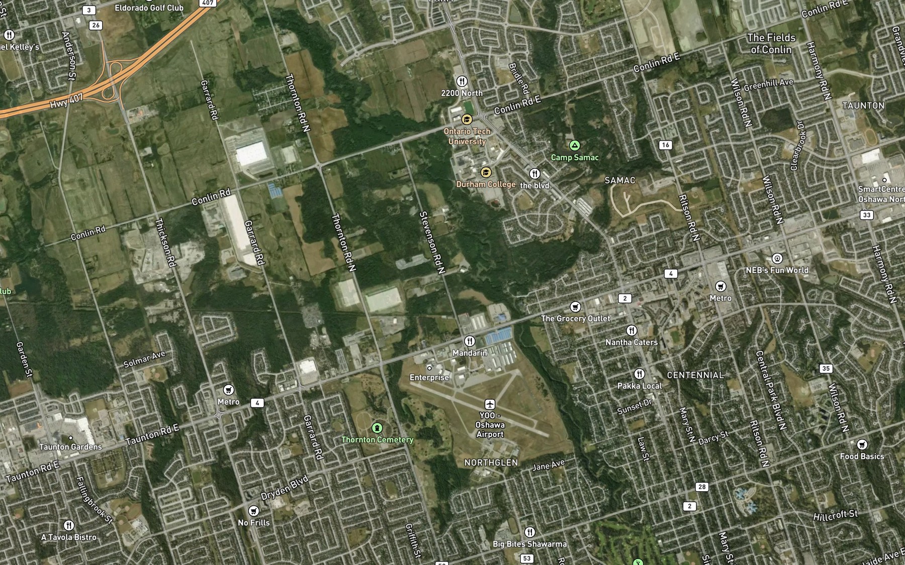 Satellite map of the East Oshawa Creek