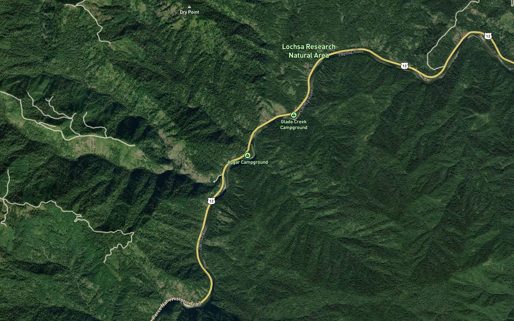Satellite map of the Chance Creek