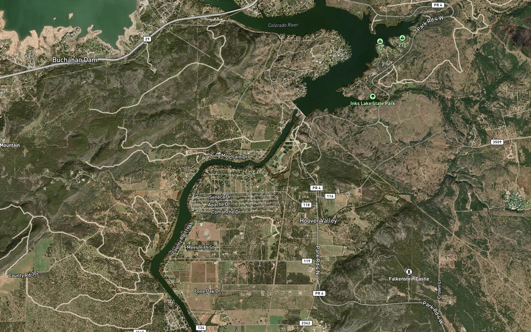 Satellite map of the Peters Creek